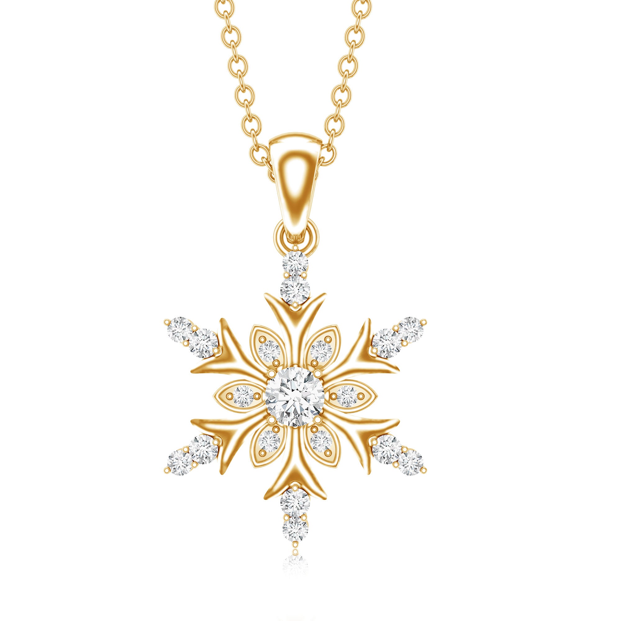 Certified Diamond Snowflake Christmas Necklace Natural - ( HI-SI ) - Rosec Jewels