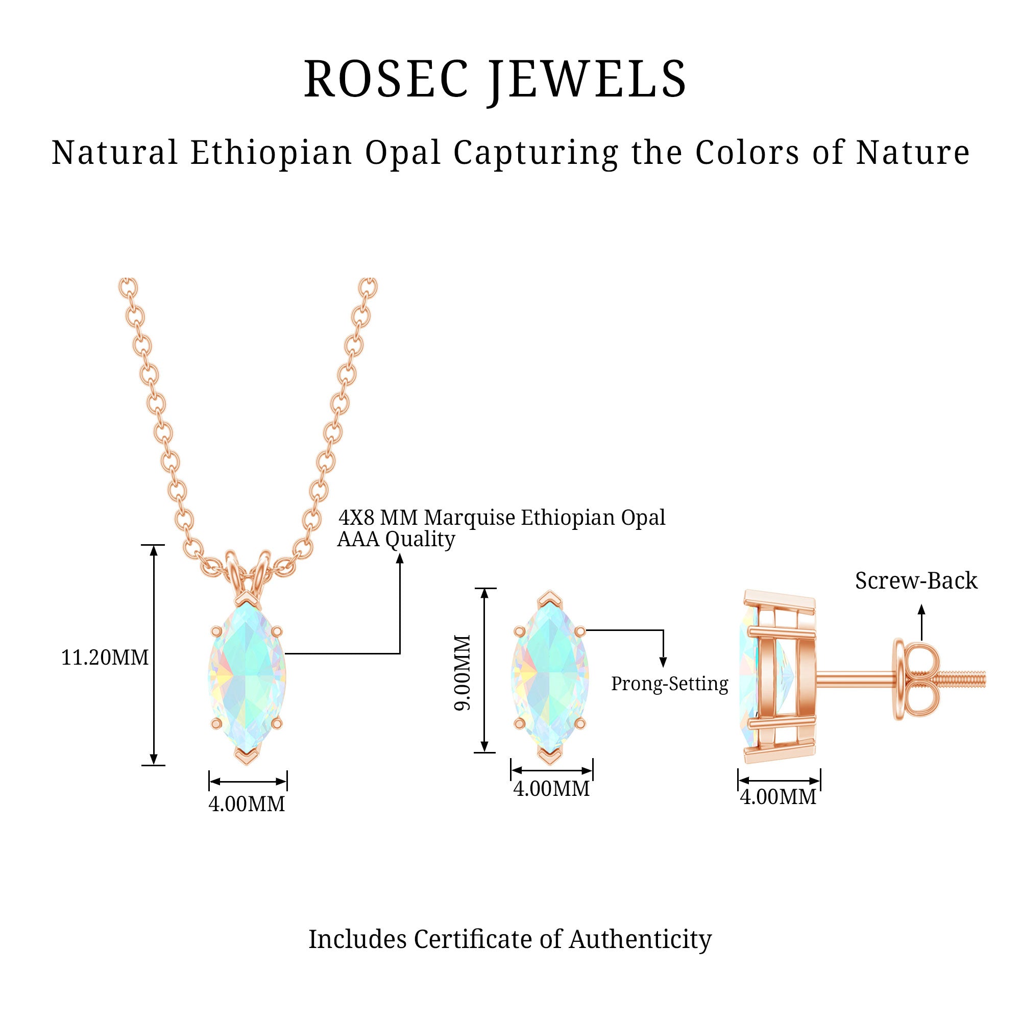 Marquise Cut 4X8 MM Ethiopian Opal Solitaire Jewelry Set AAA - Rosec Jewels