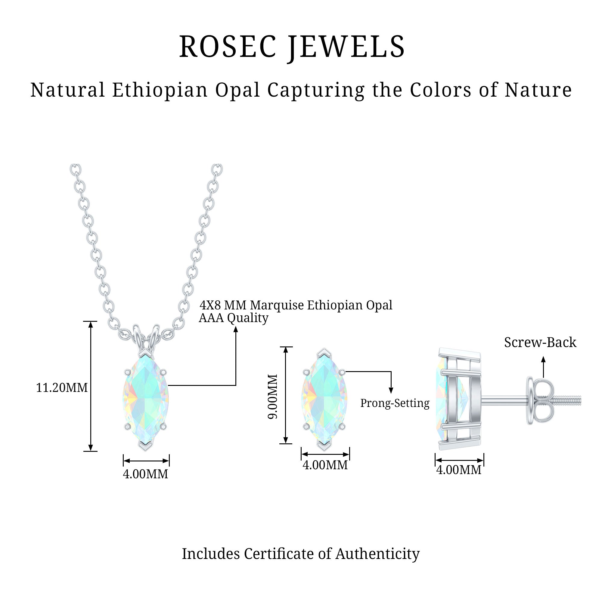 Marquise Cut 4X8 MM Ethiopian Opal Solitaire Jewelry Set AAA - Rosec Jewels