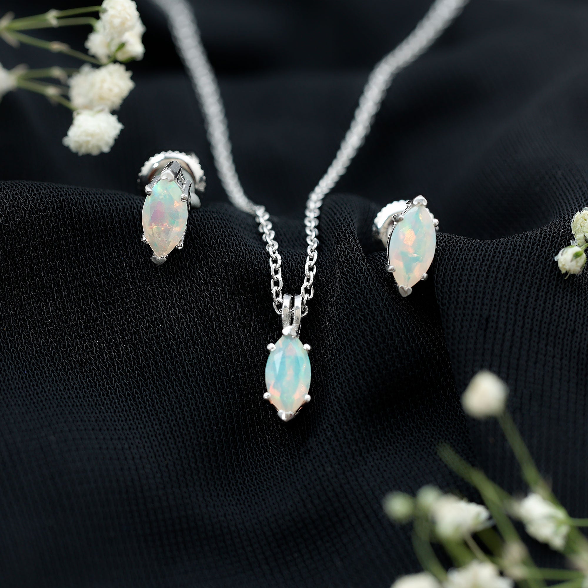 Marquise Cut 4X8 MM Ethiopian Opal Solitaire Jewelry Set AAA - Rosec Jewels