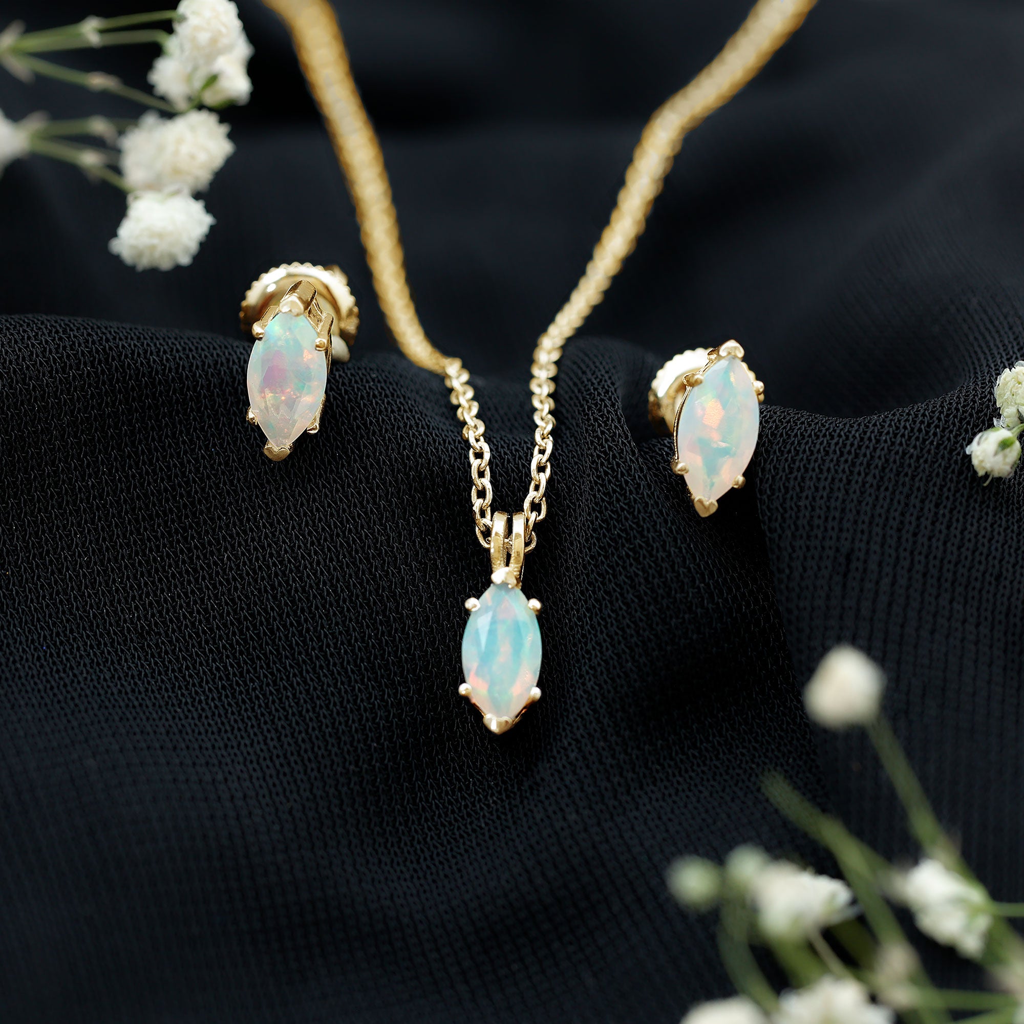 Marquise Cut 4X8 MM Ethiopian Opal Solitaire Jewelry Set AAA - Rosec Jewels