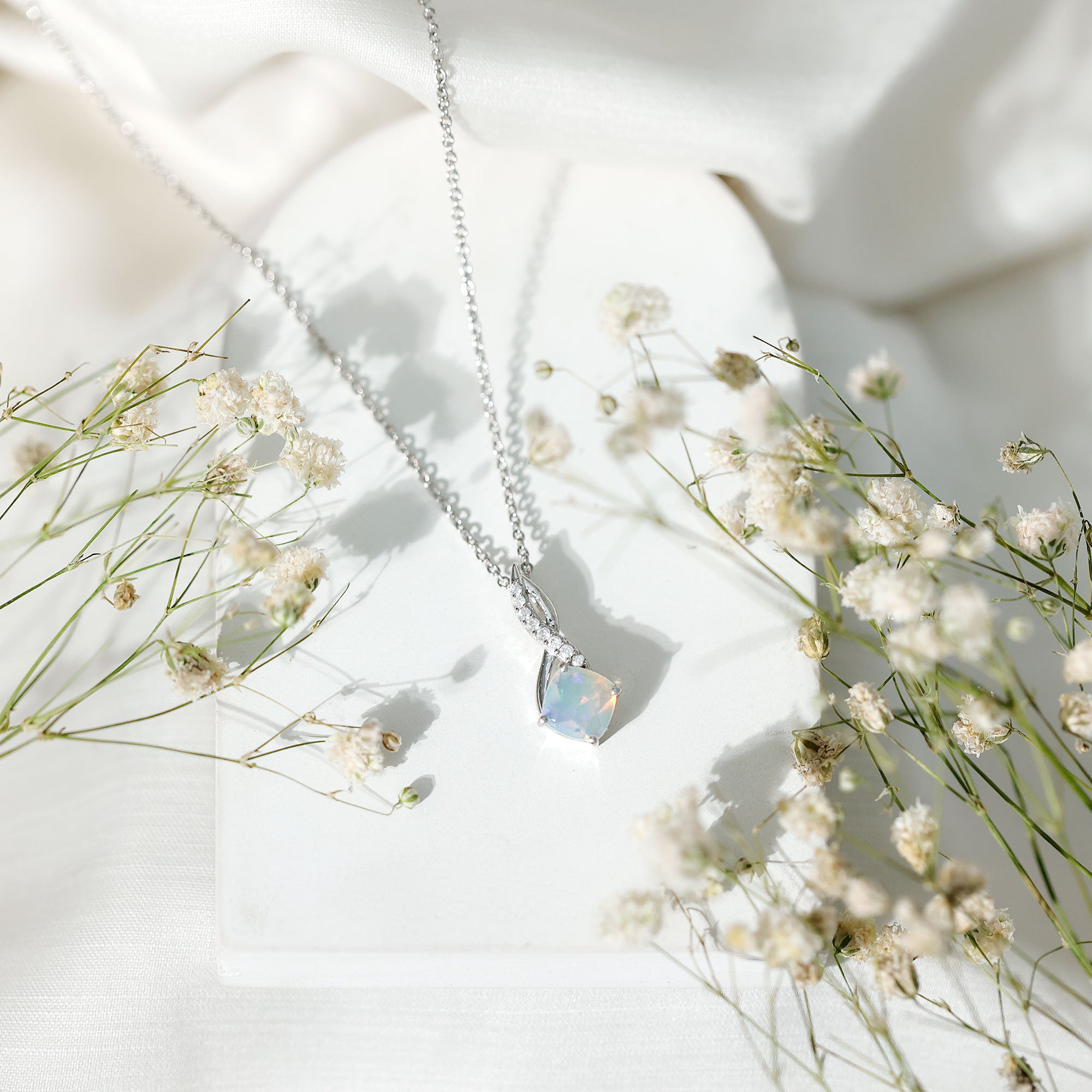 1.87 Carat Cushion Cut Ethiopian Opal Infinity Pendant with Silver Chain AAA 92.5 Sterling Silver - Rosec Jewels