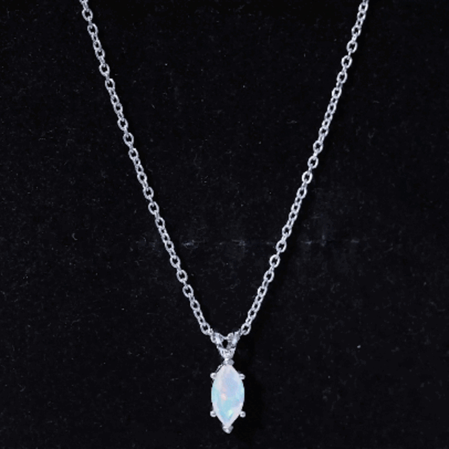 Marquise Cut 0.5 Carat Ethiopian Opal Solitaire Necklace with Silver Chain AAA 92.5 Sterling Silver - Rosec Jewels