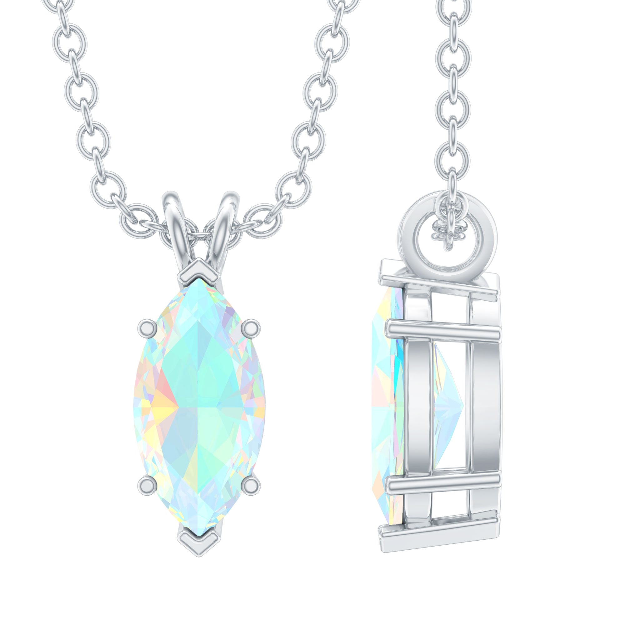 Marquise Cut 0.5 Carat Ethiopian Opal Solitaire Necklace with Silver Chain AAA 92.5 Sterling Silver - Rosec Jewels
