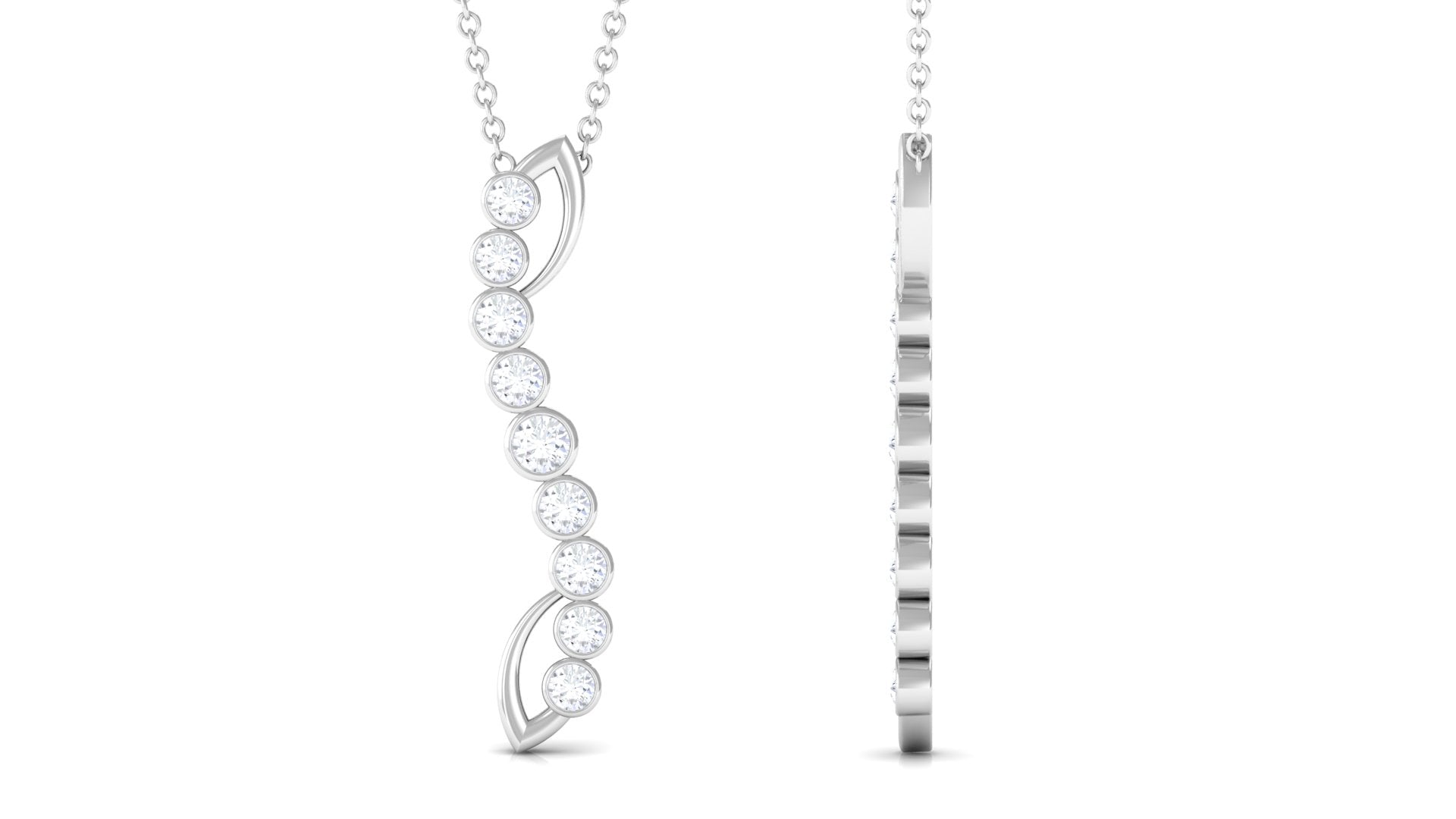 Rosec Jewels-Bezel Set Round Diamond Designer Dangle Necklace in Gold