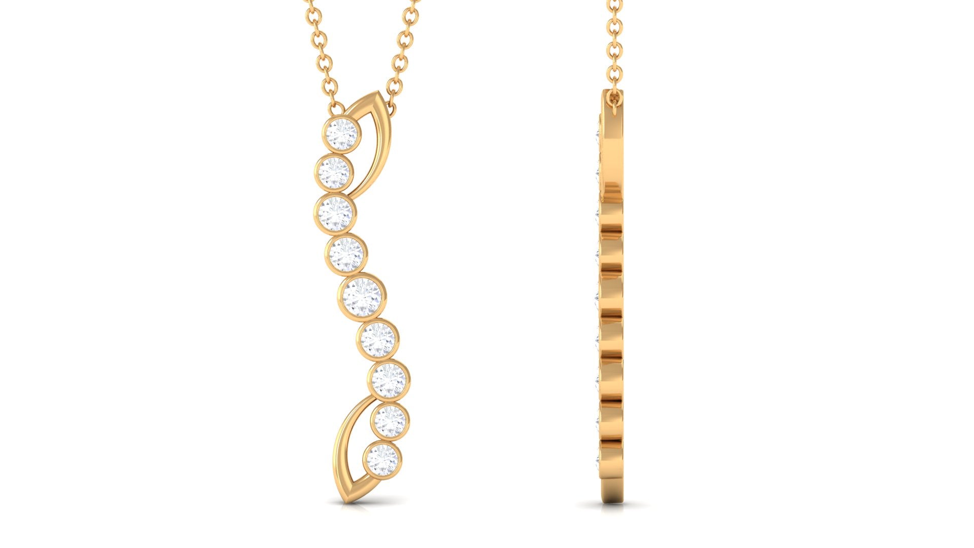 Rosec Jewels-Bezel Set Round Diamond Designer Dangle Necklace in Gold