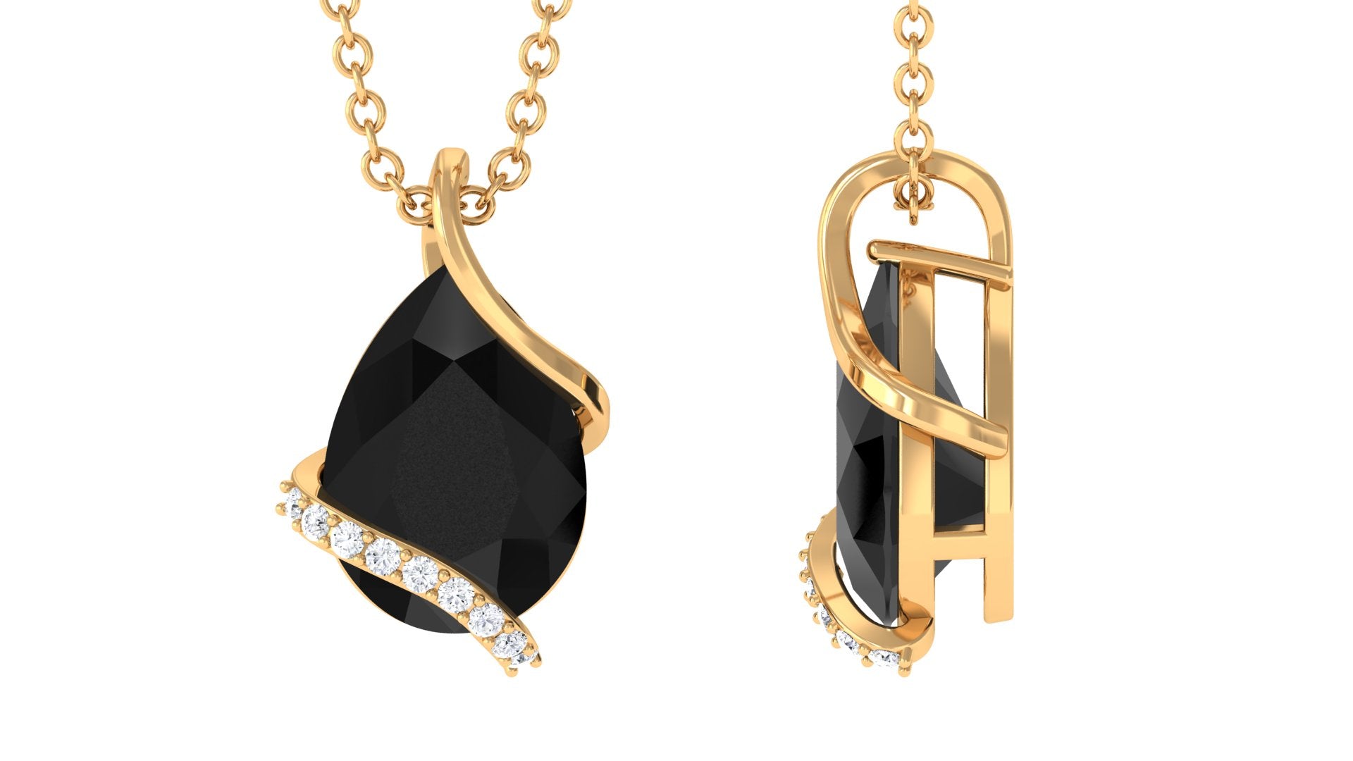 Natural 1.75 Carat Pear Shape Black Spinel Pendant Necklace with Diamond AAA - Rosec Jewels