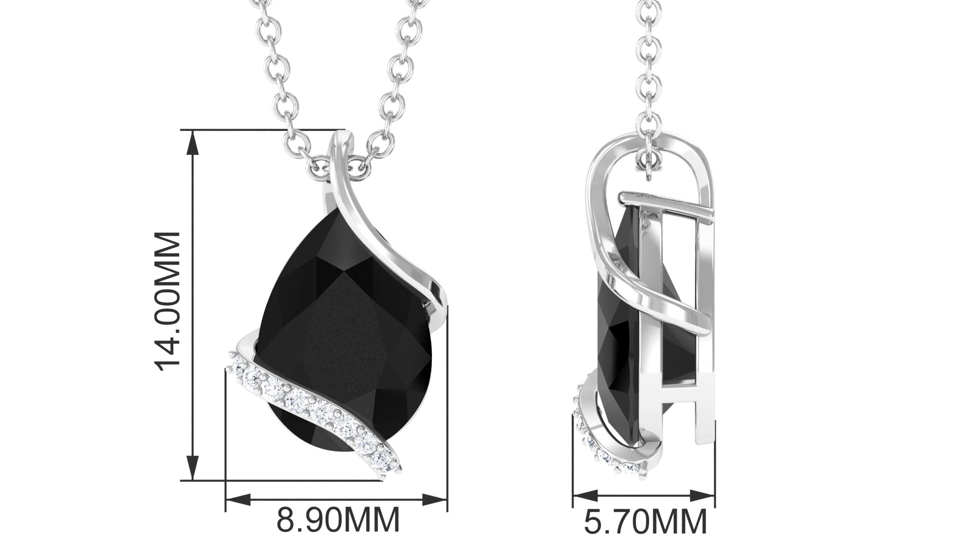 Natural 1.75 Carat Pear Shape Black Spinel Pendant Necklace with Diamond AAA - Rosec Jewels
