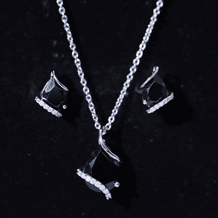 3 CT Black Spinel and Moissanite Teardrop Necklace Earrings Set AAA - Rosec Jewels