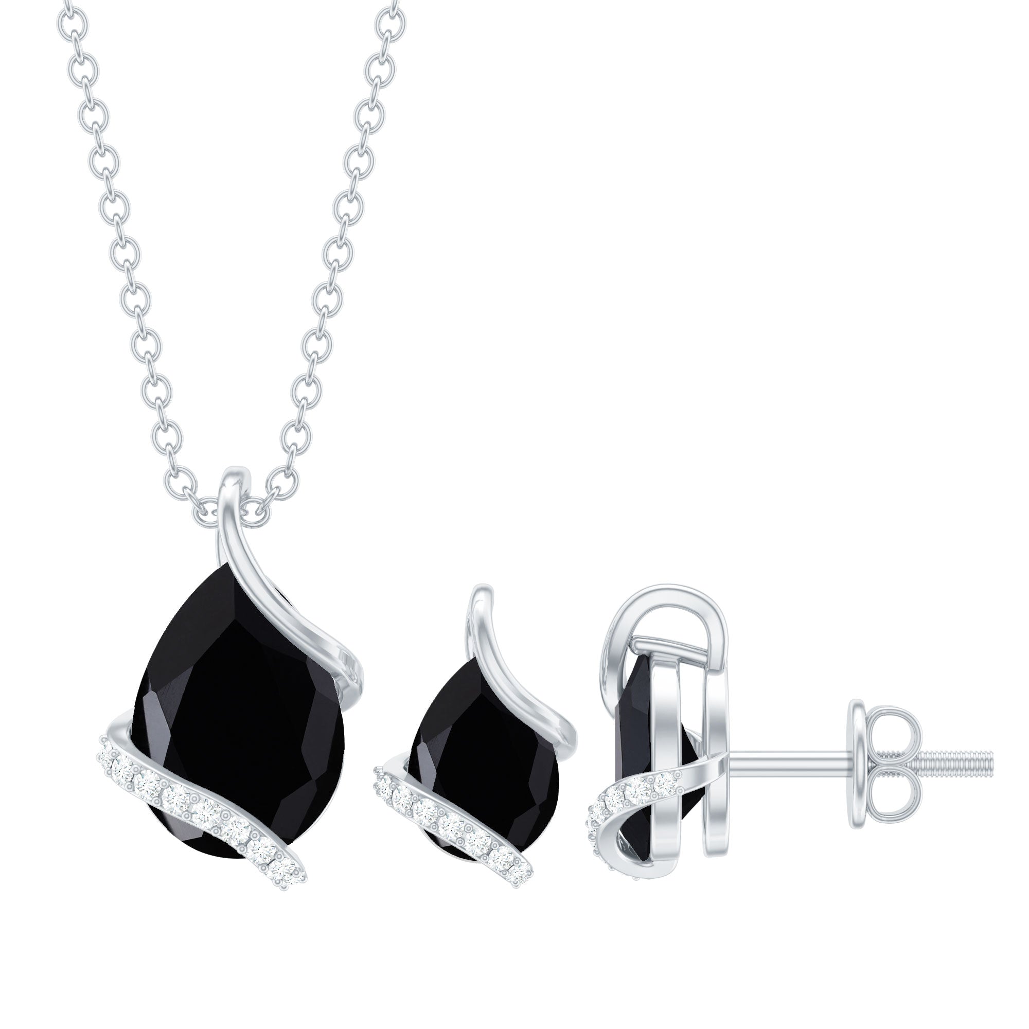 3 CT Black Spinel and Moissanite Teardrop Necklace Earrings Set AAA - Rosec Jewels