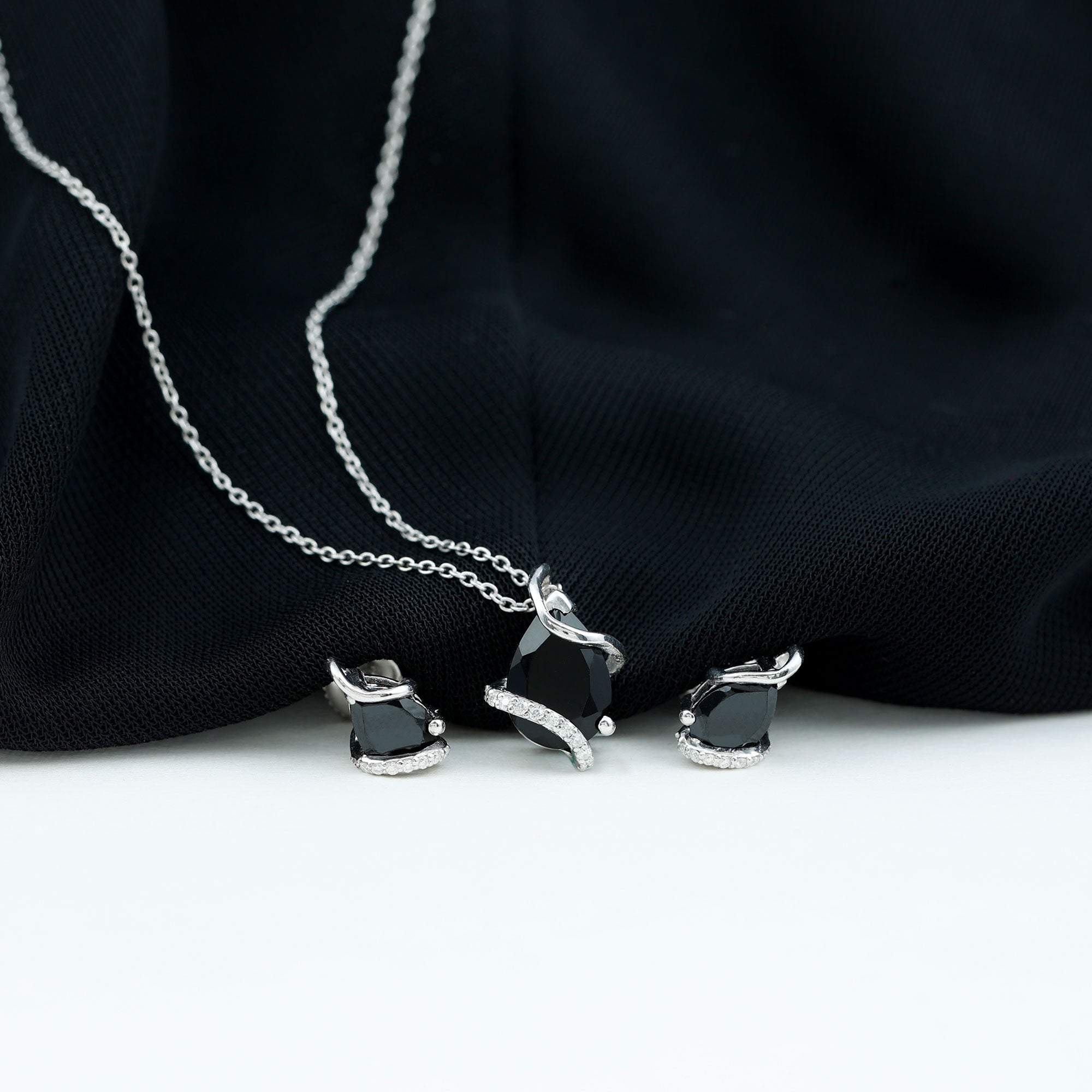 3 CT Black Spinel and Moissanite Teardrop Necklace Earrings Set AAA - Rosec Jewels