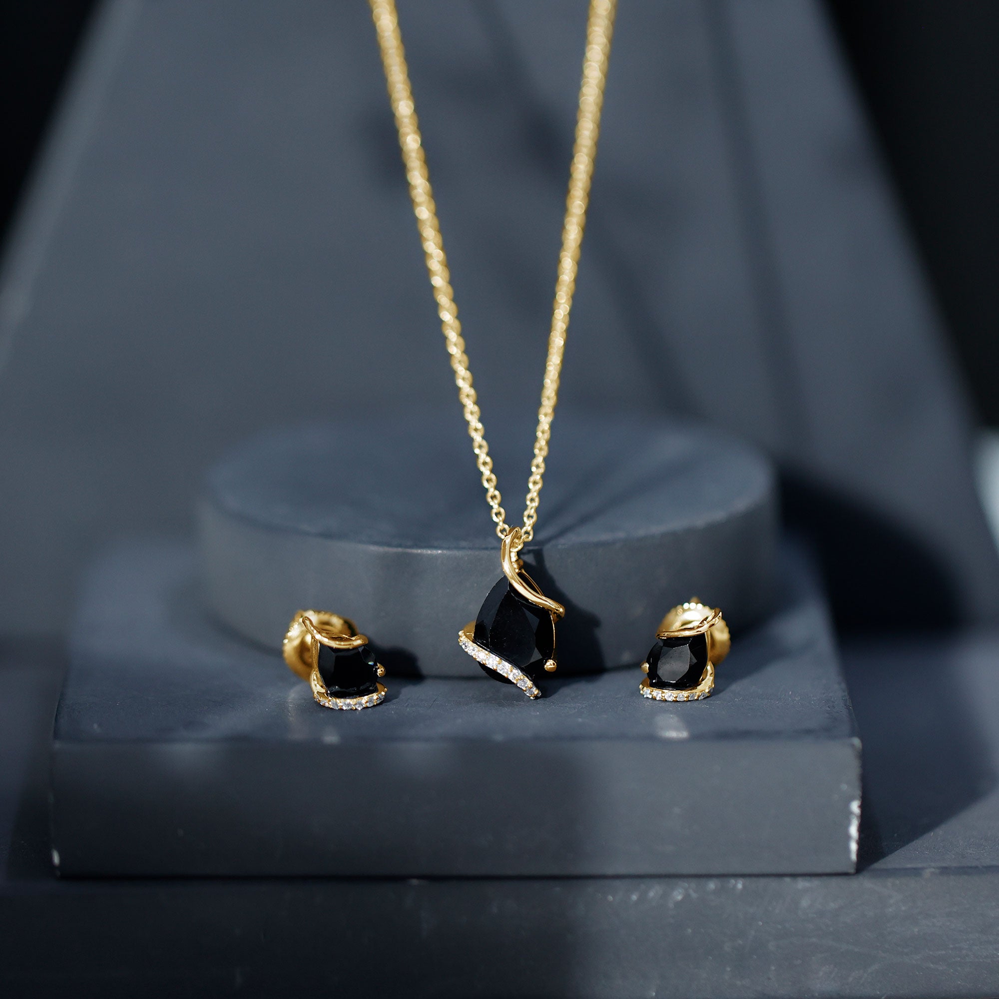 3 CT Black Spinel and Moissanite Teardrop Necklace Earrings Set AAA - Rosec Jewels