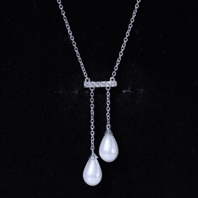 Genuine Freshwater Pearl and Diamond Bar Drop Necklace with Certificate AAA - Rosec Jewels
