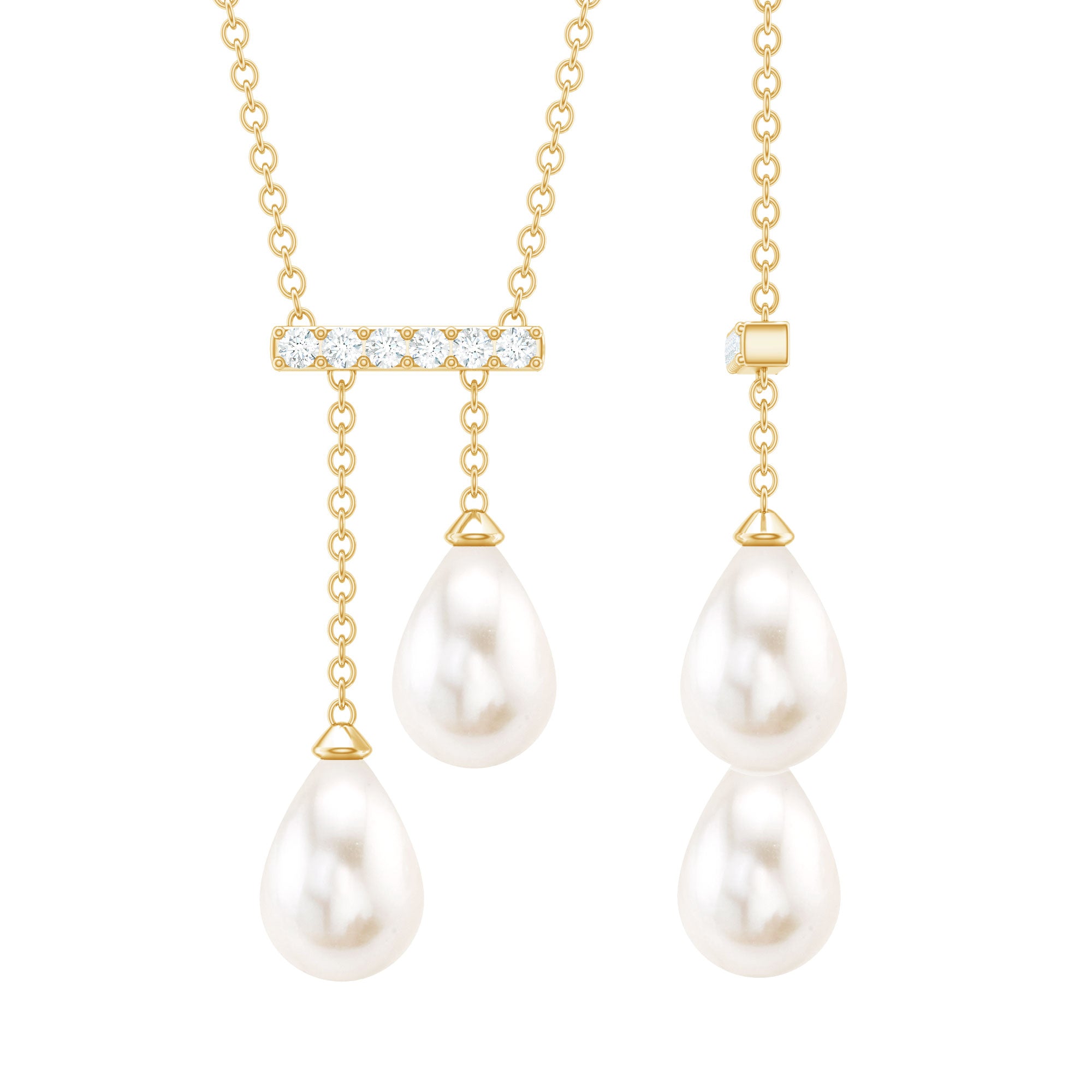 Genuine Freshwater Pearl and Diamond Bar Drop Necklace with Certificate AAA - Rosec Jewels