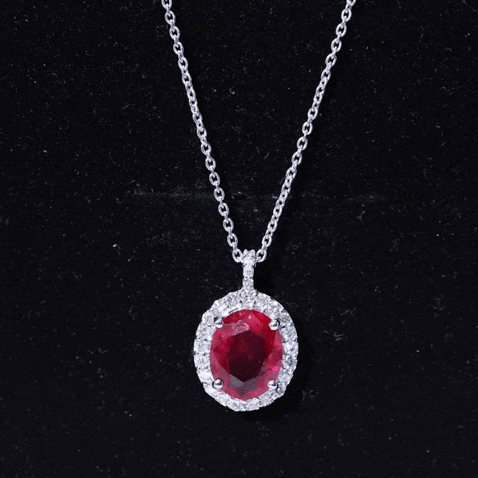 4 Carat Lab Created Ruby and Diamond Bridal Necklace with Chain AAAA - Rosec Jewels