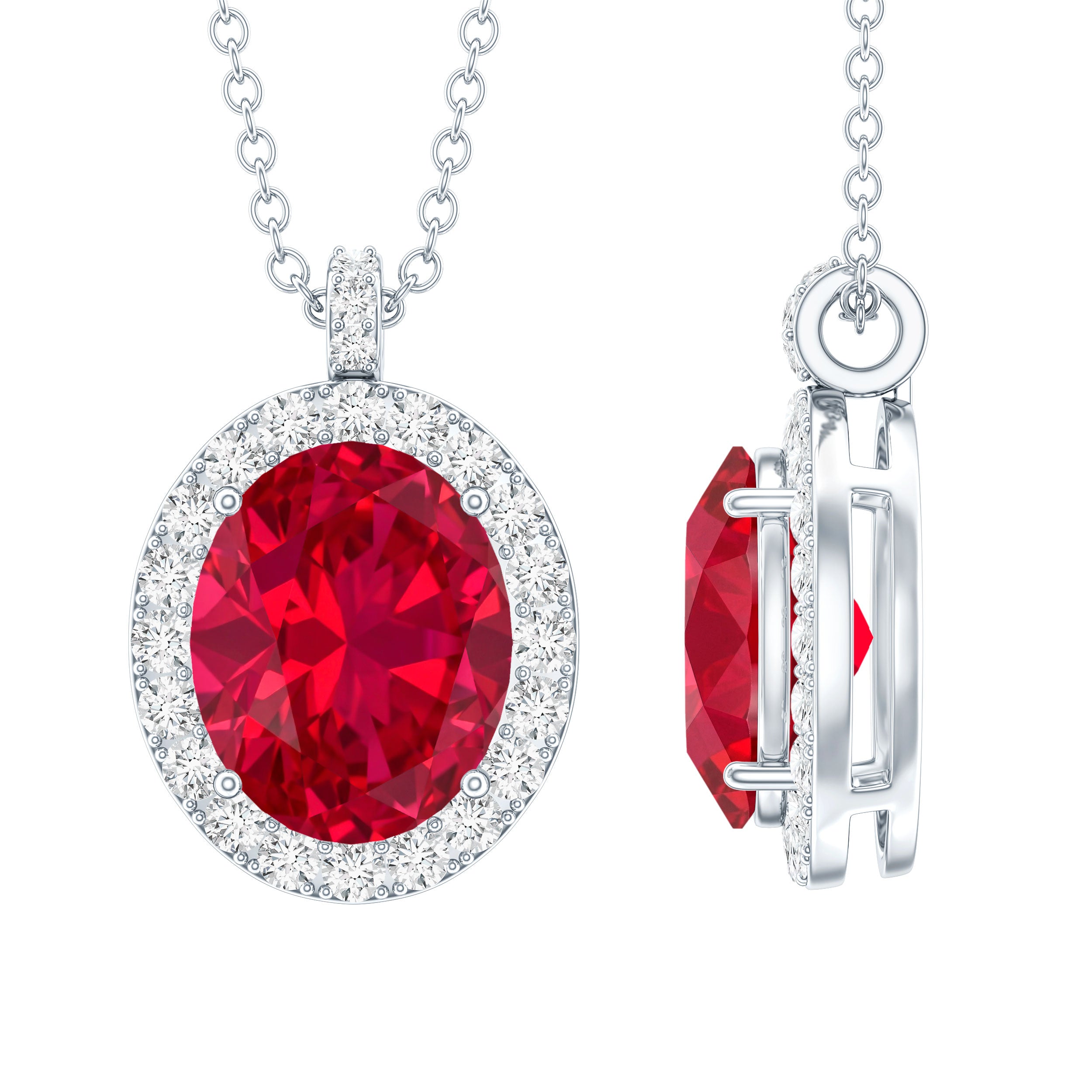 4 Carat Lab Created Ruby and Diamond Bridal Necklace with Chain AAAA - Rosec Jewels