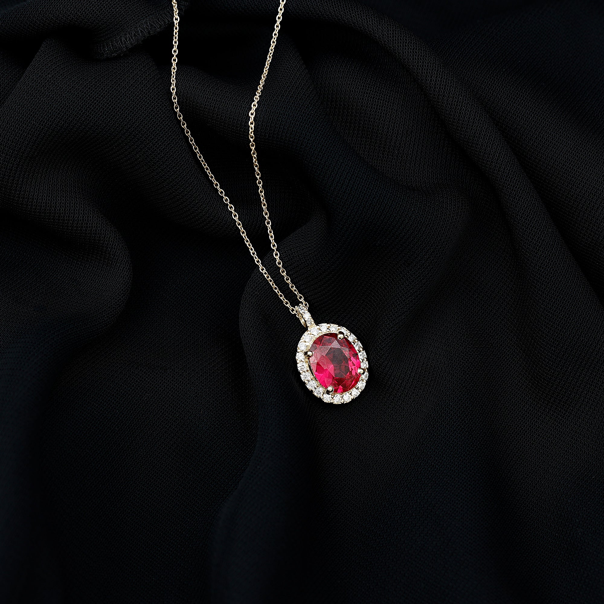 4 Carat Lab Created Ruby and Diamond Bridal Necklace with Chain AAAA - Rosec Jewels