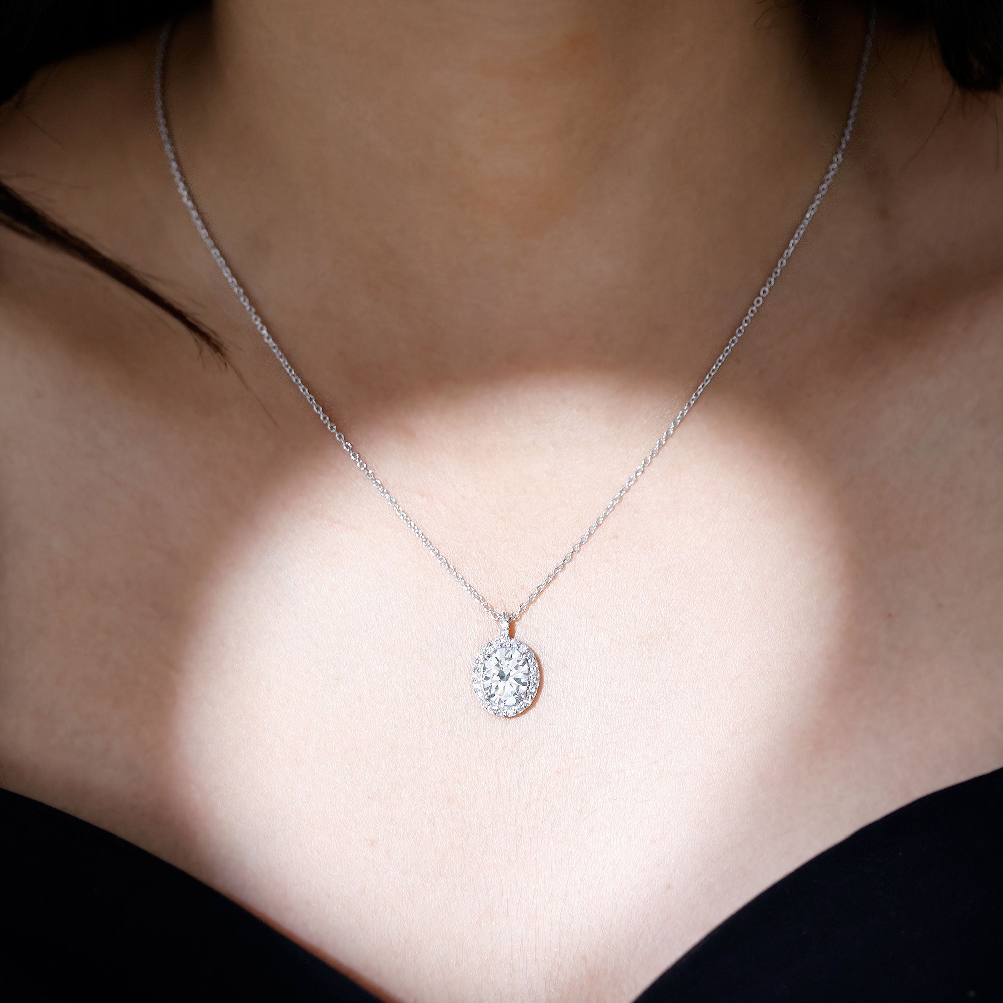 Certified 8X10 MM Oval Cubic Zirconia Halo Pendant with Chain AAAAA 92.5 Sterling Silver - Rosec Jewels