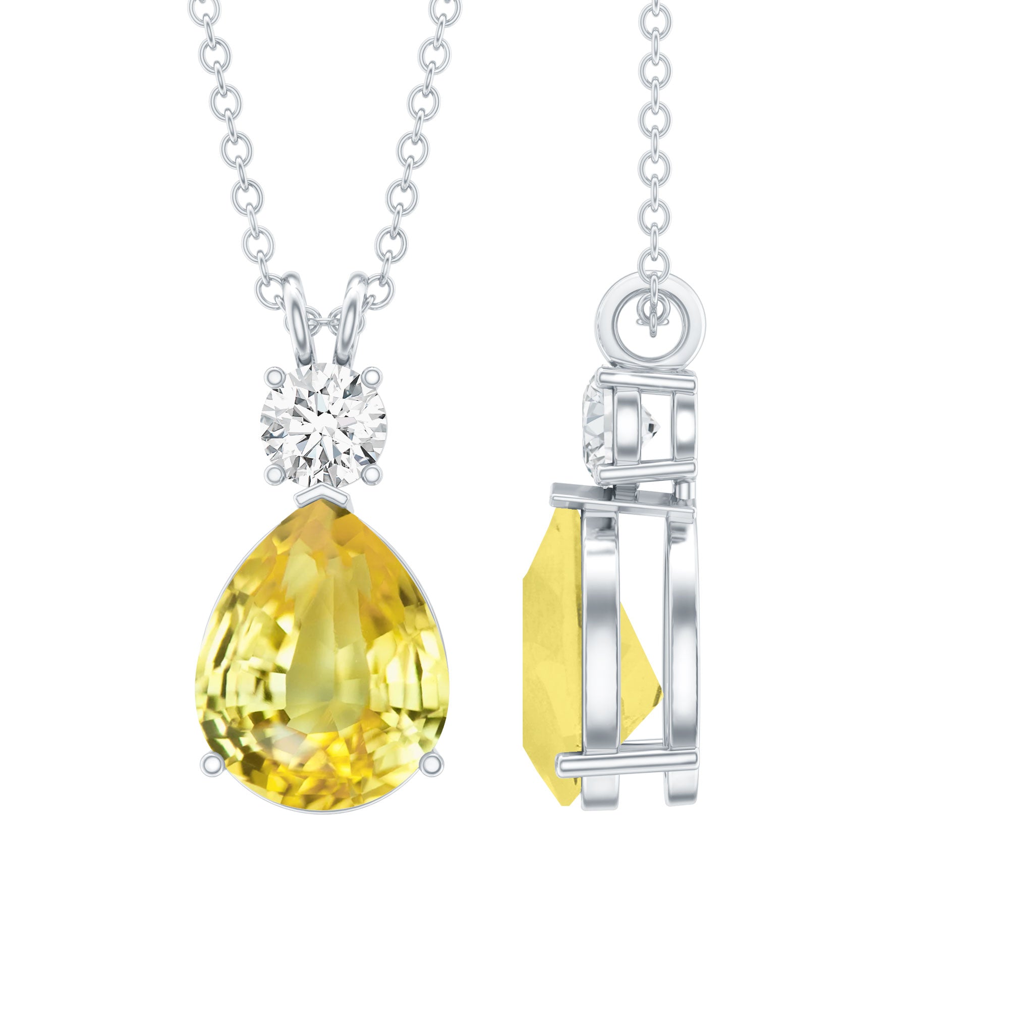 Created Yellow Sapphire Minimal Drop Pendant Necklace with Moissanite
