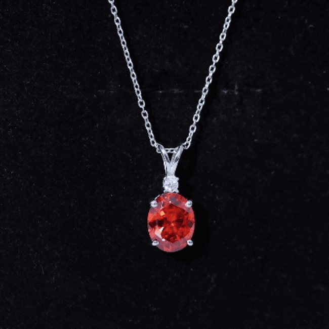 4 Carat Lab Grown Orange Sapphire Oval Pendant Necklace with Silver Chain AAAA 92.5 Sterling Silver - Rosec Jewels