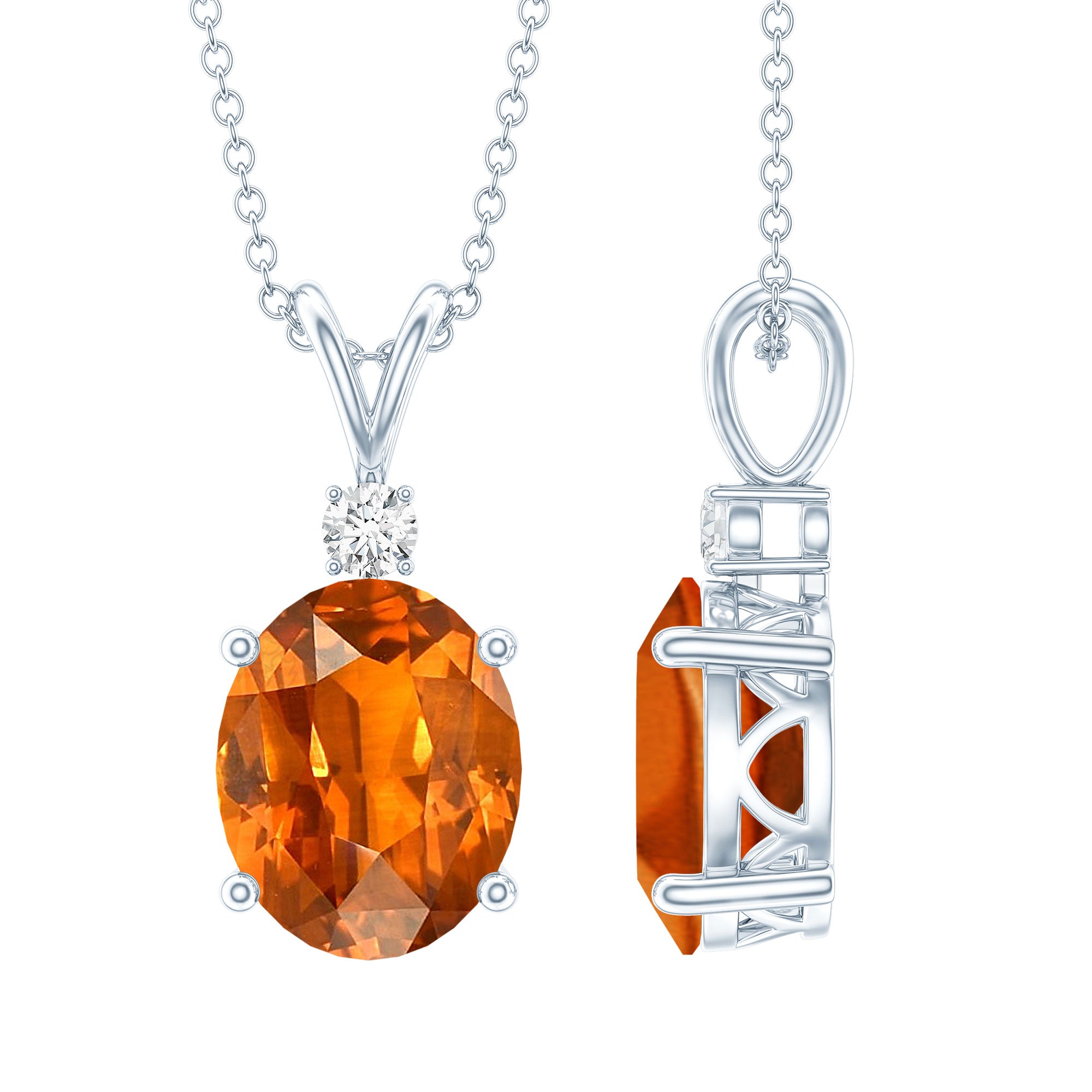 4 Carat Lab Grown Orange Sapphire Oval Pendant Necklace with Silver Chain AAAA 92.5 Sterling Silver - Rosec Jewels
