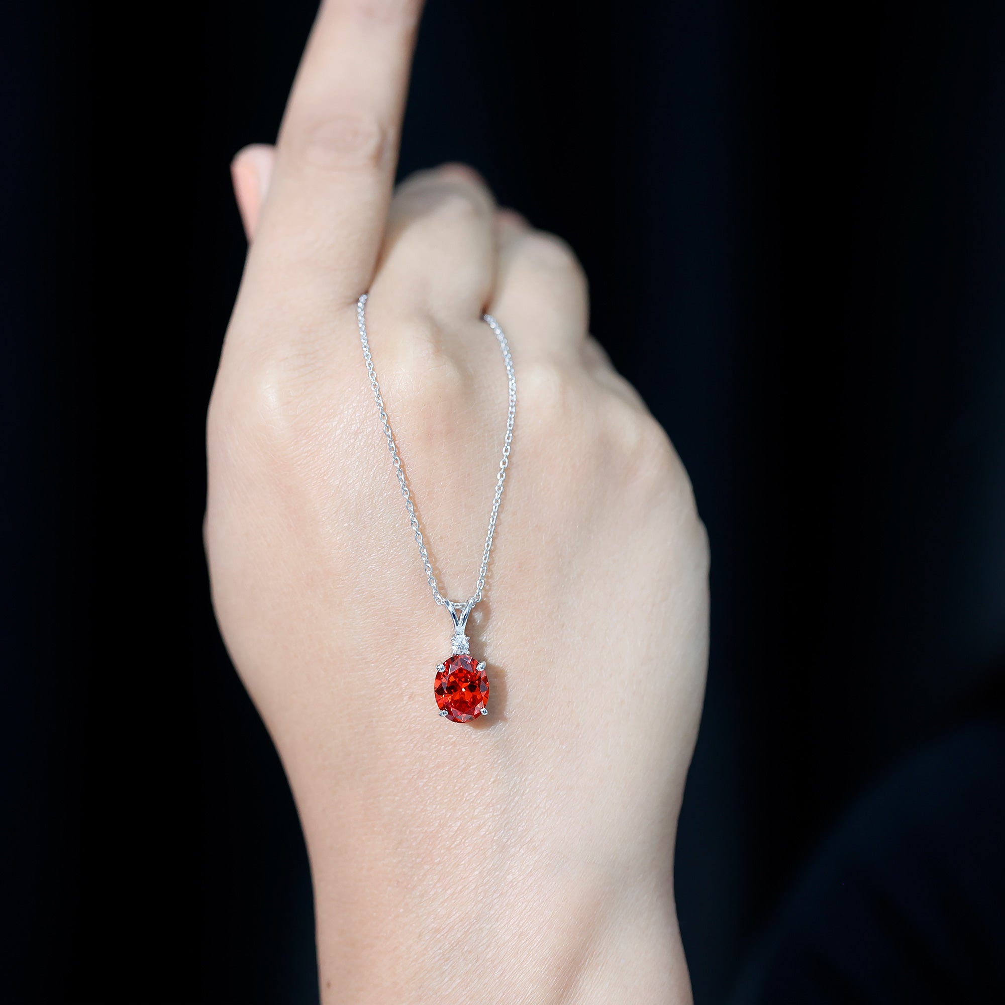 4 Carat Lab Grown Orange Sapphire Oval Pendant Necklace with Silver Chain AAAA 92.5 Sterling Silver - Rosec Jewels