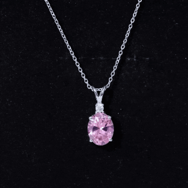 Certified 4 Carat Lab Grown Pink Sapphire Oval Necklace with Silver Chain AAAA 92.5 Sterling Silver - Rosec Jewels