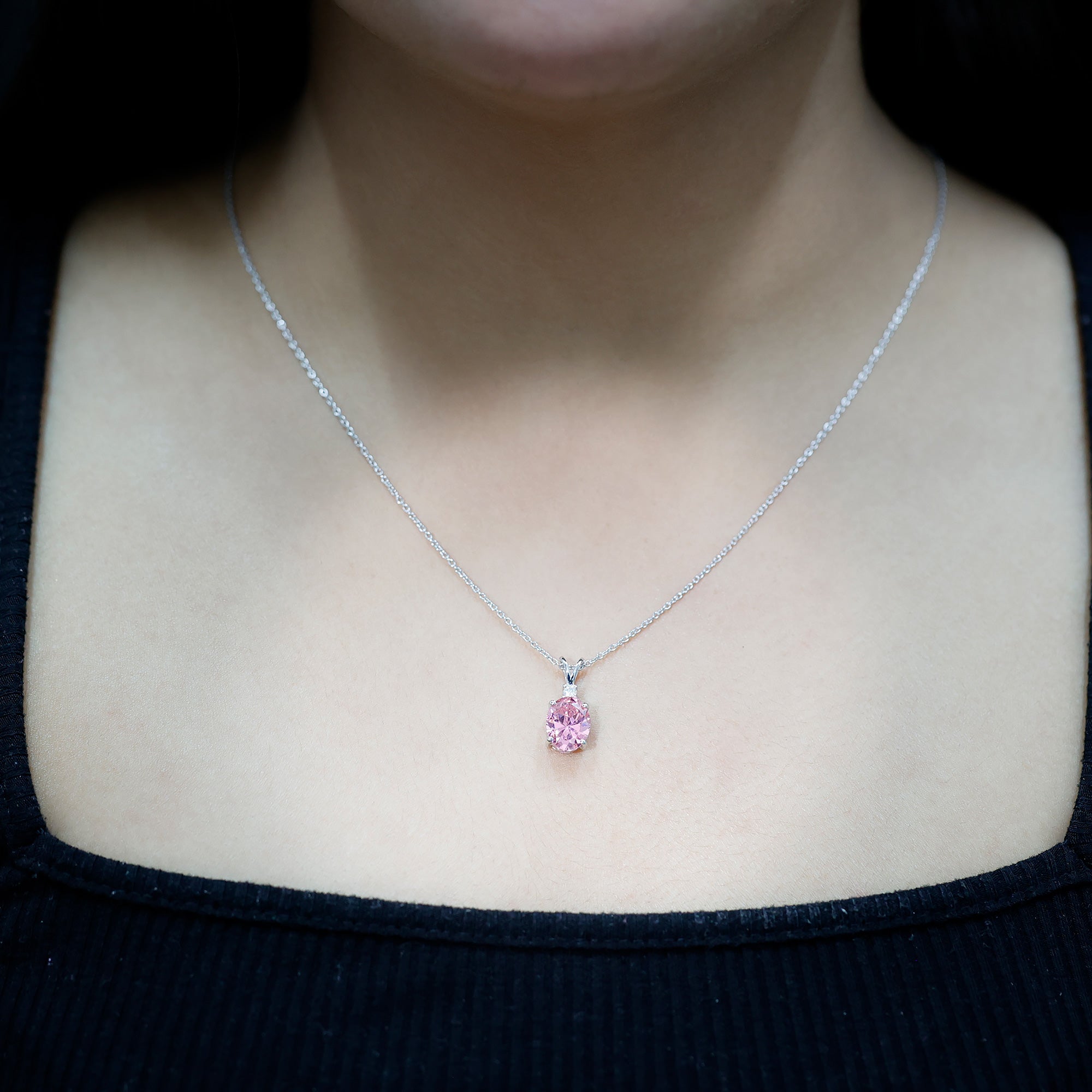 Certified 4 Carat Lab Grown Pink Sapphire Oval Necklace with Silver Chain AAAA 92.5 Sterling Silver - Rosec Jewels
