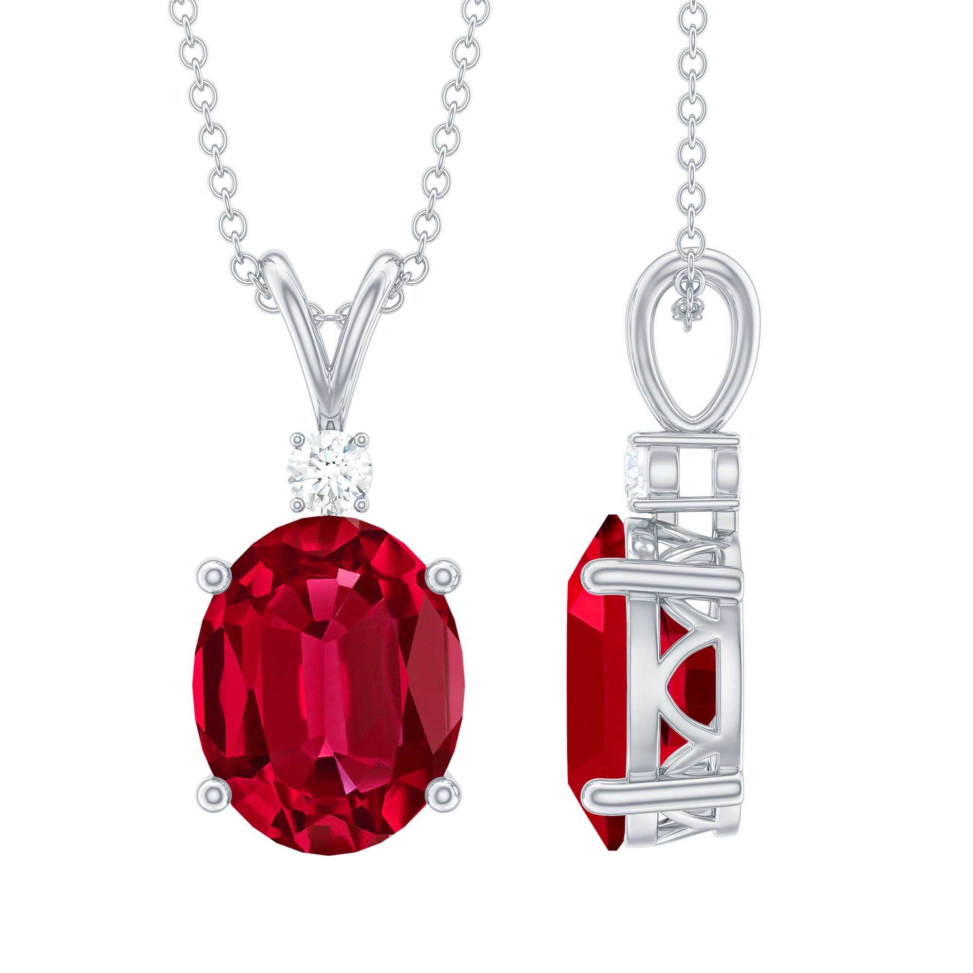4 Carat Lab Created Ruby Bridal Necklace with Chain