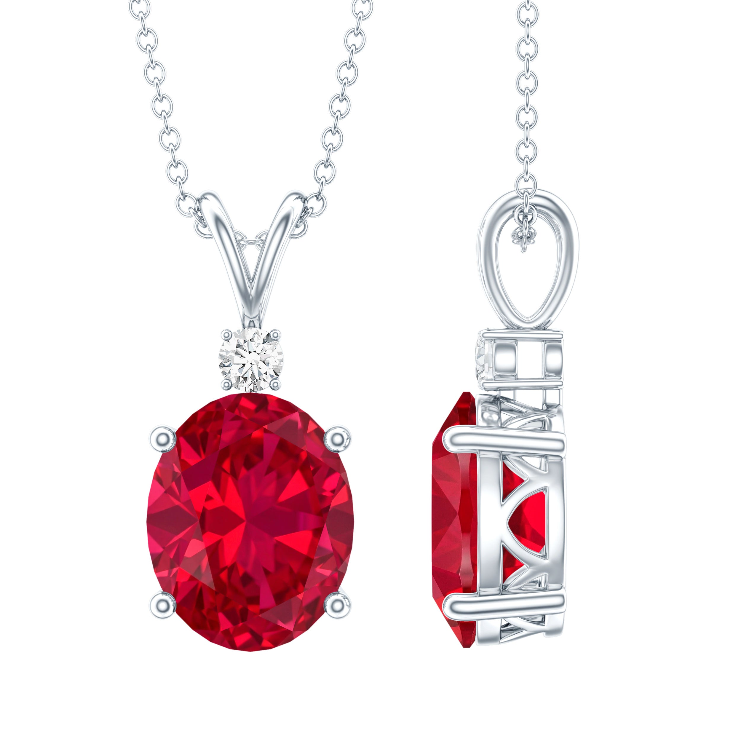 4 Carat Lab Created Ruby Bridal Necklace with Chain AAAA - Rosec Jewels