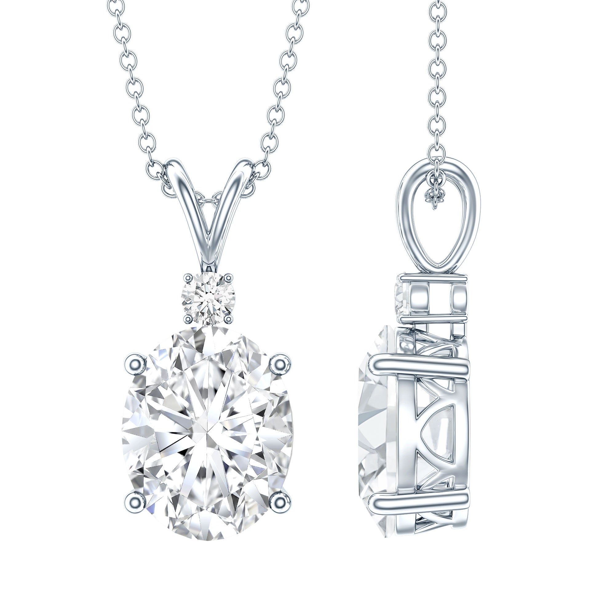 Simulated Diamond Simple Pendant Necklace AAAAA - Rosec Jewels
