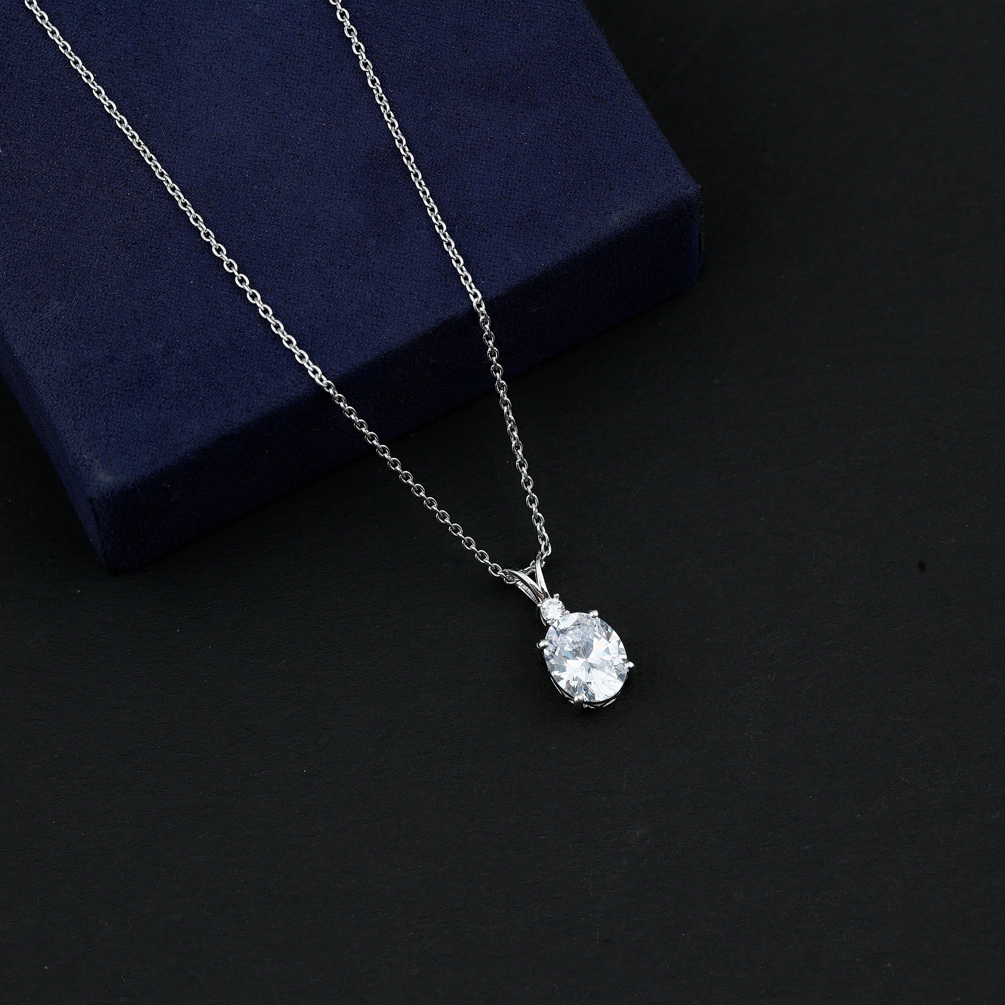 Certified 4 Carat Oval Cubic Zirconia Solitaire Necklace with Silver Chain AAAAA 92.5 Sterling Silver - Rosec Jewels