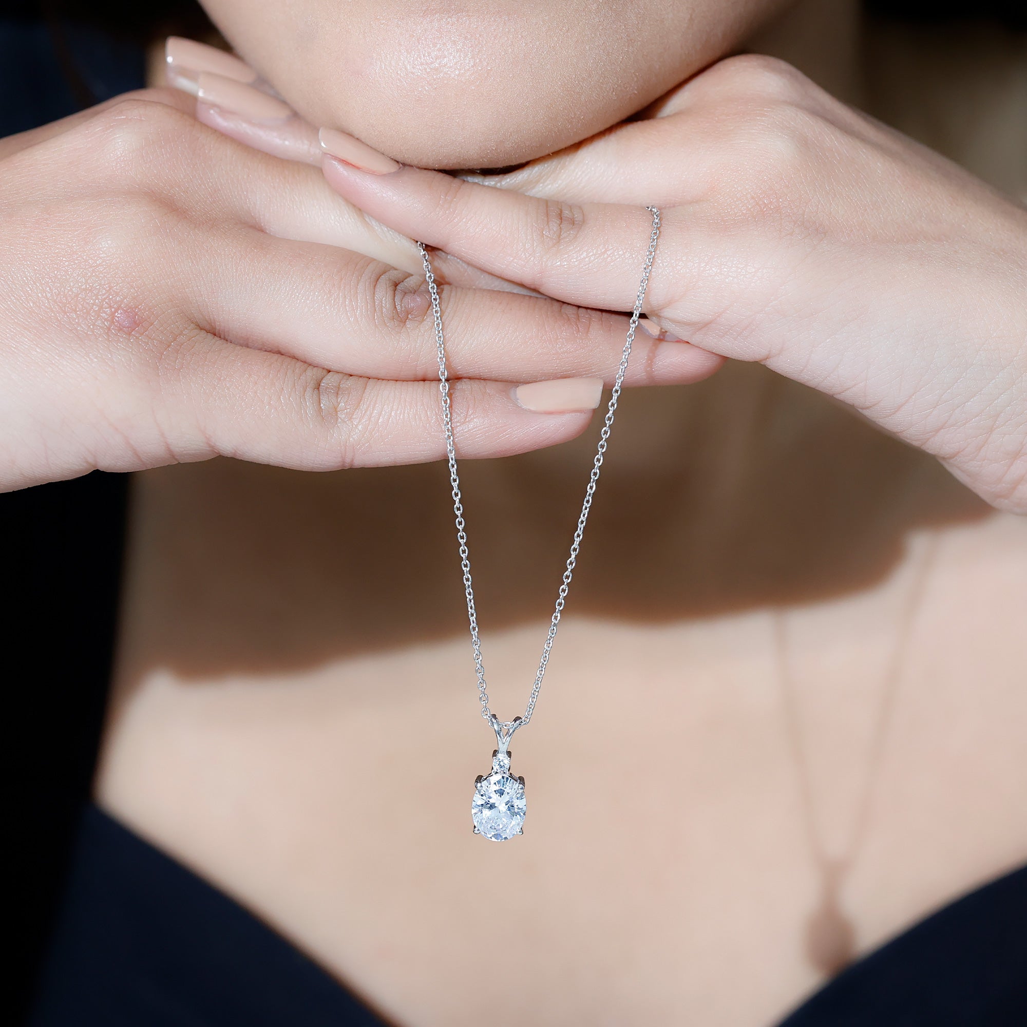 Certified 4 Carat Oval Cubic Zirconia Solitaire Necklace with Silver Chain AAAAA 92.5 Sterling Silver - Rosec Jewels