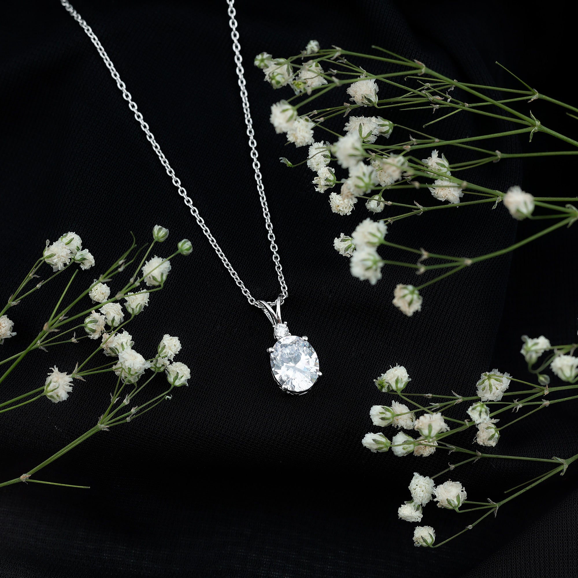 Certified 4 Carat Oval Cubic Zirconia Solitaire Necklace with Silver Chain AAAAA 92.5 Sterling Silver - Rosec Jewels