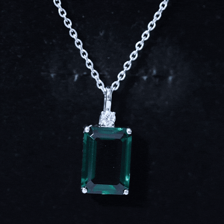 Certified 8.2 Carat Lab Grown Emerald Cocktail Necklace with Diamond AAAA - Rosec Jewels