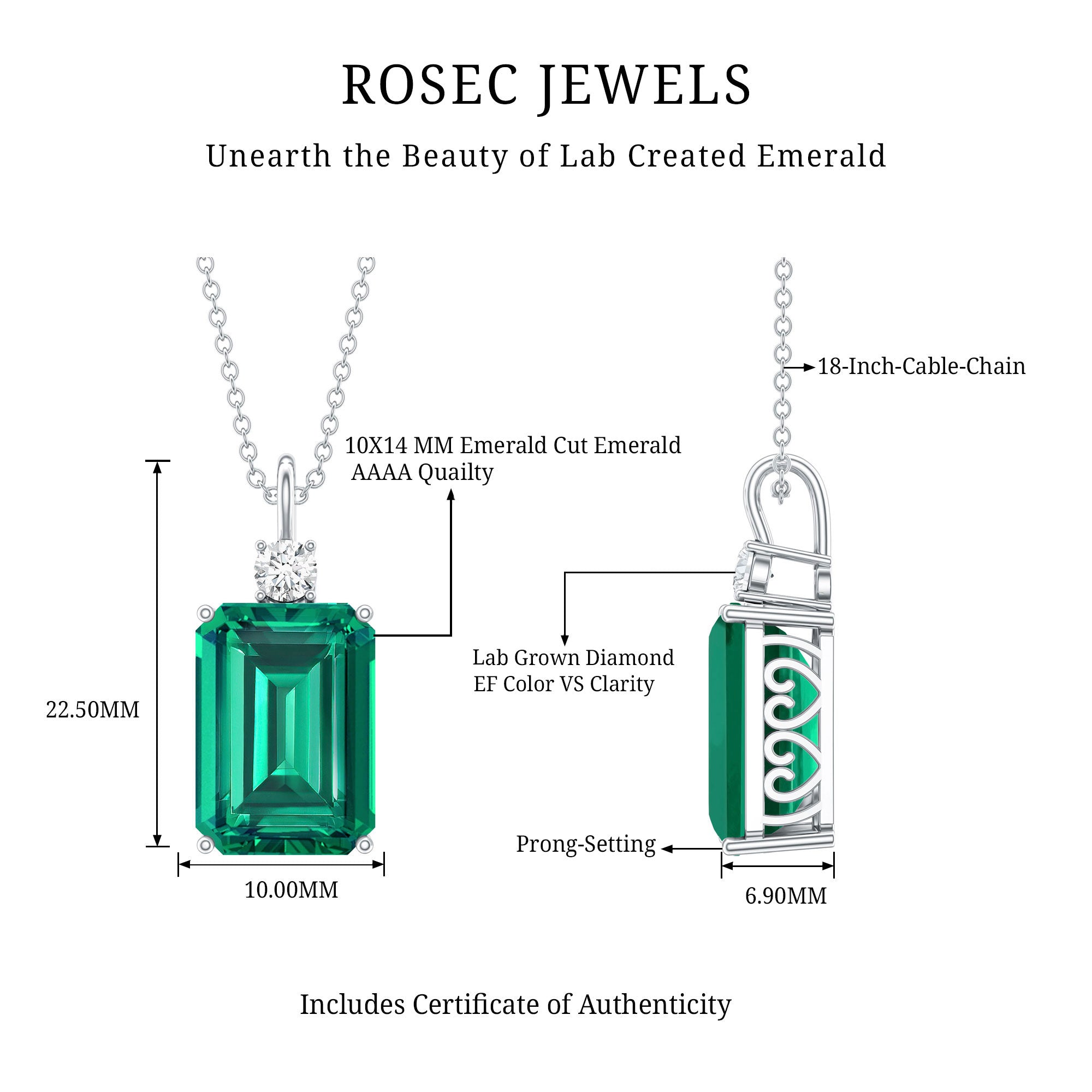 Certified 8.2 Carat Lab Grown Emerald Cocktail Necklace with Diamond AAAA - Rosec Jewels