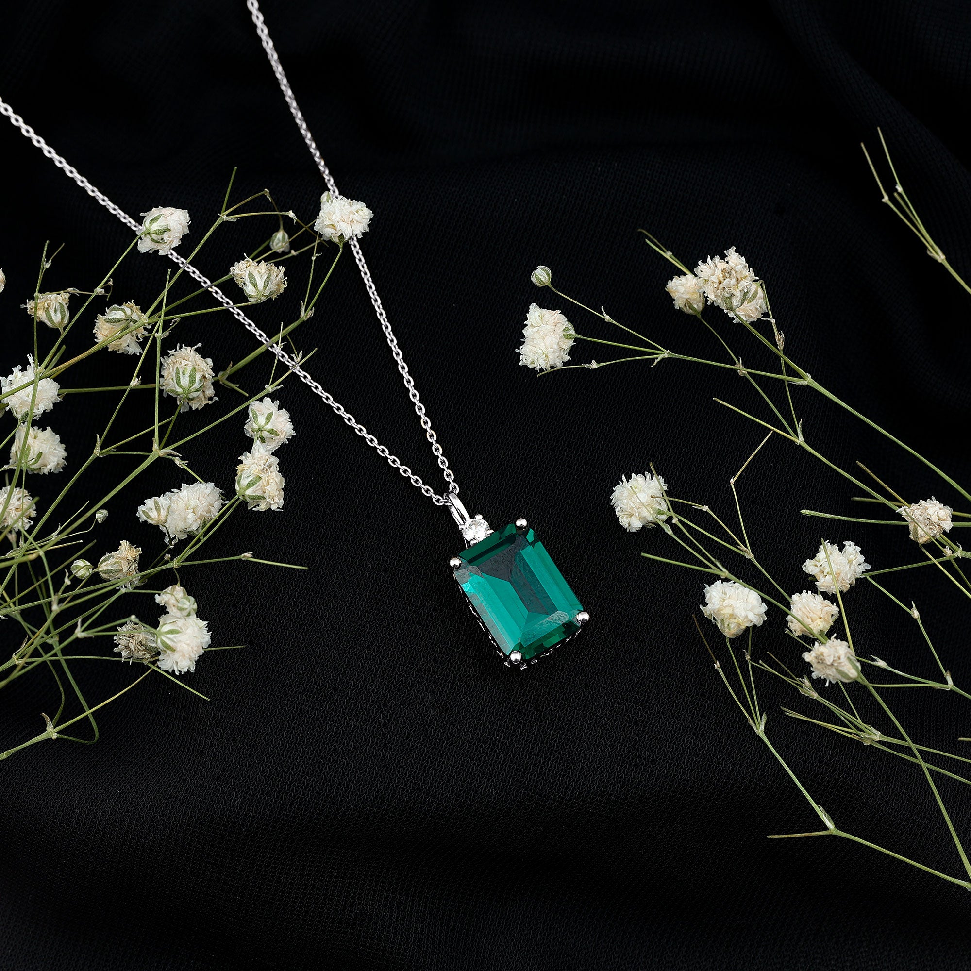 Certified 8.2 Carat Lab Grown Emerald Cocktail Necklace with Diamond AAAA - Rosec Jewels