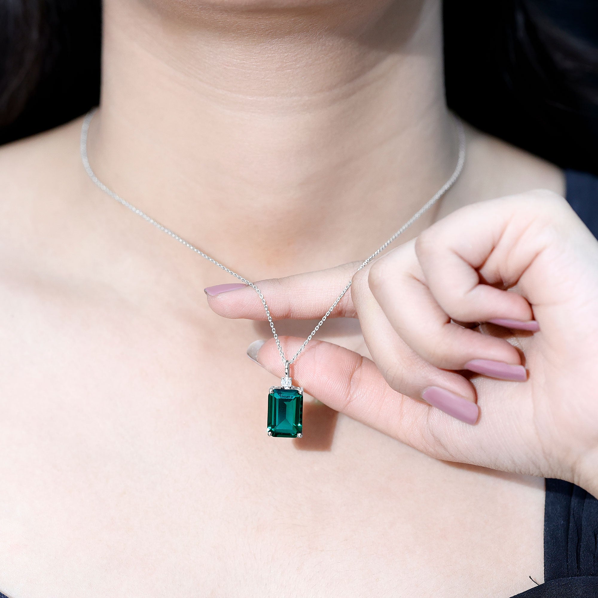 Certified 8.2 Carat Lab Grown Emerald Cocktail Necklace with Diamond AAAA - Rosec Jewels