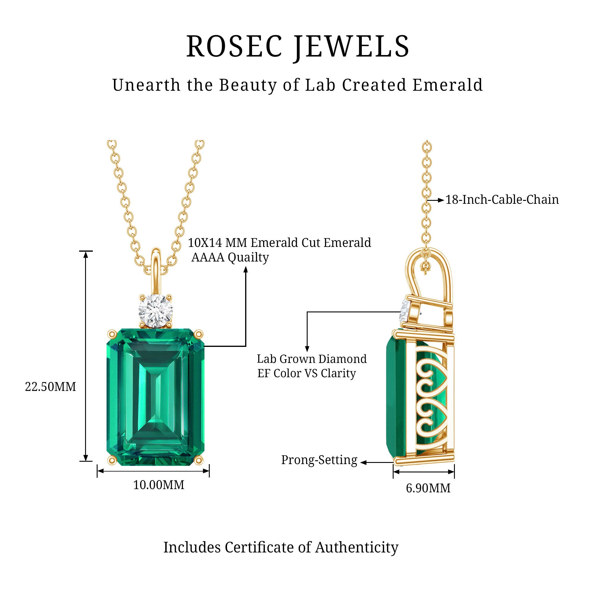Certified 8.2 Carat Lab Grown Emerald Cocktail Necklace with Diamond AAAA - Rosec Jewels