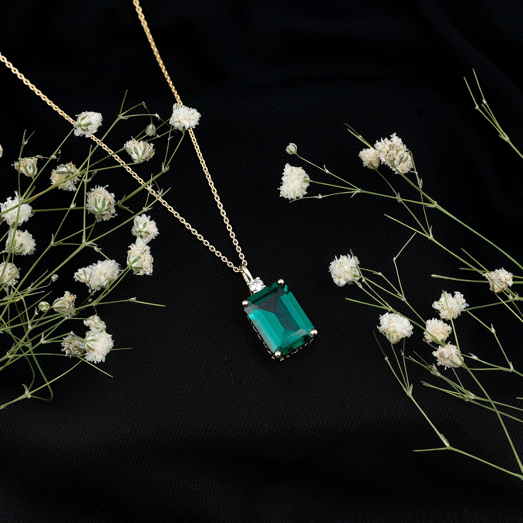 Certified 8.2 Carat Lab Grown Emerald Cocktail Necklace with Diamond AAAA - Rosec Jewels