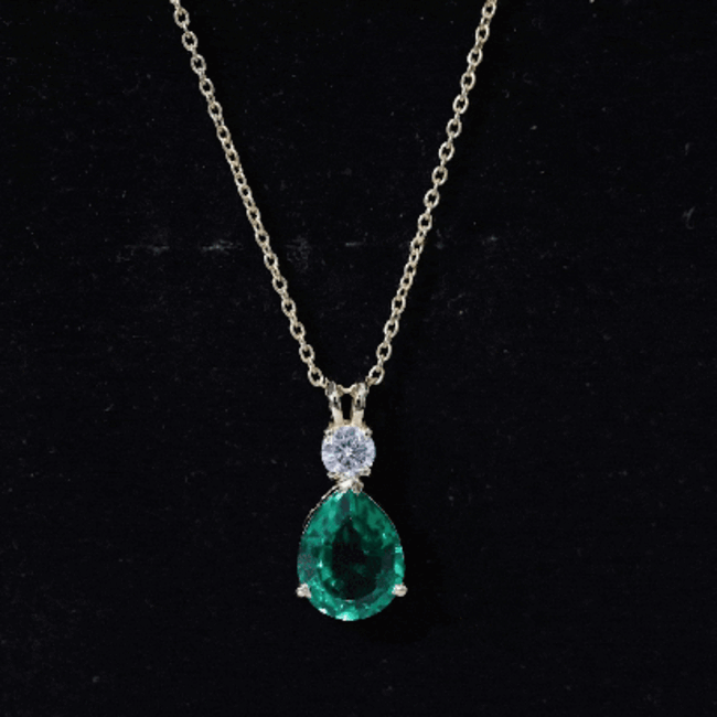 2.5 CT Lab Created Emerald Diamond Teardrop Pendant with Certificate AAAA - Rosec Jewels