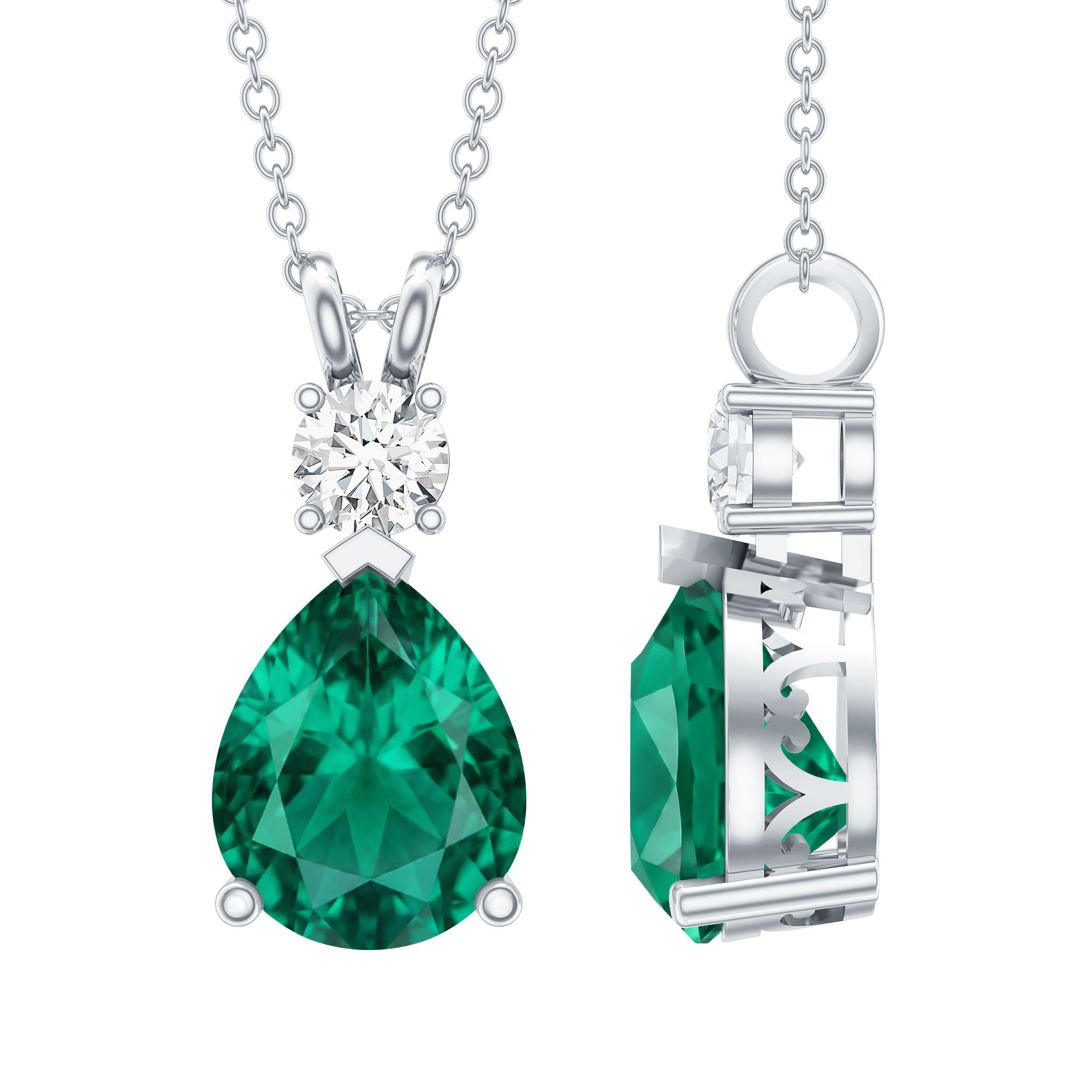 2.5 CT Lab Created Emerald Diamond Teardrop Pendant with Certificate AAAA - Rosec Jewels