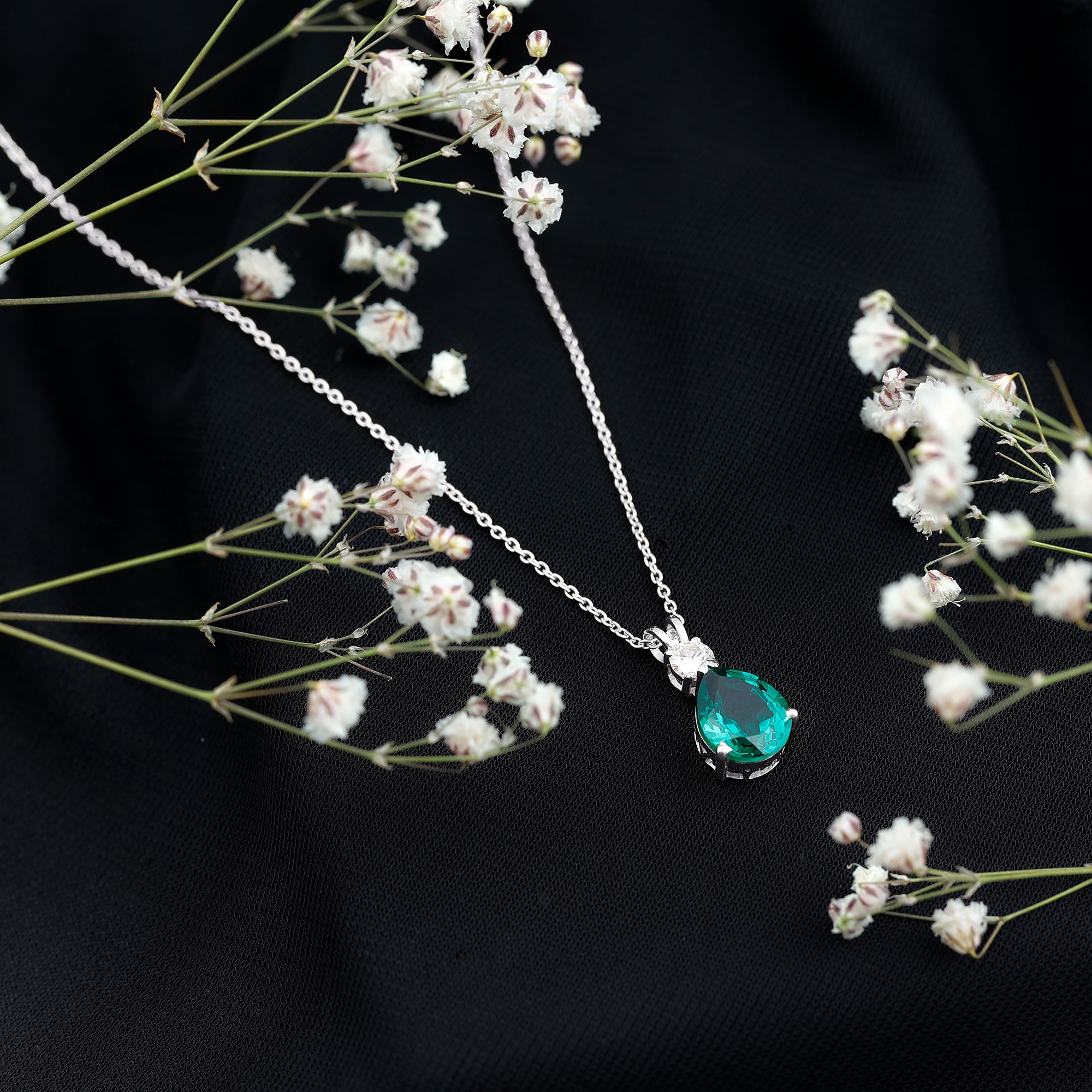 2.5 CT Lab Created Emerald Diamond Teardrop Pendant with Certificate AAAA - Rosec Jewels