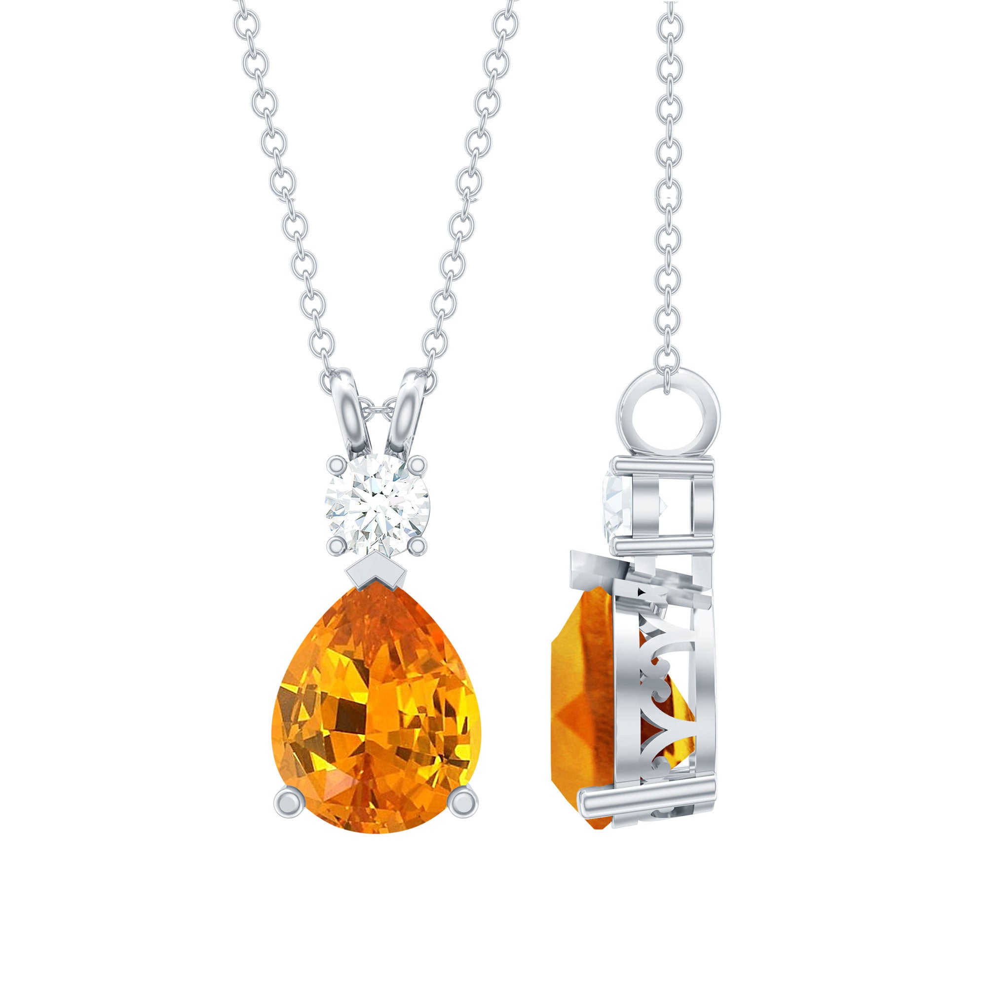 Lab Created Orange Sapphire Statement Necklace with Moissanite