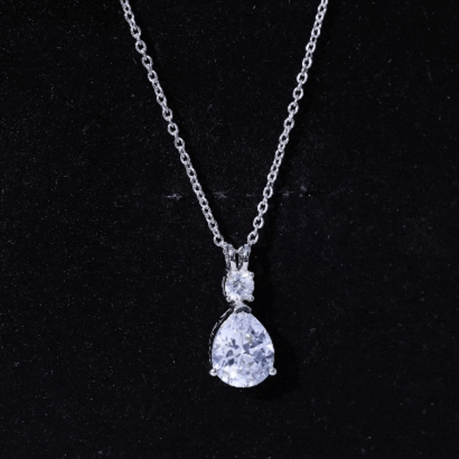 Certified 3 Carat Cubic Zirconia Pear Drop Necklace with Silver Chain AAAAA 92.5 Sterling Silver - Rosec Jewels