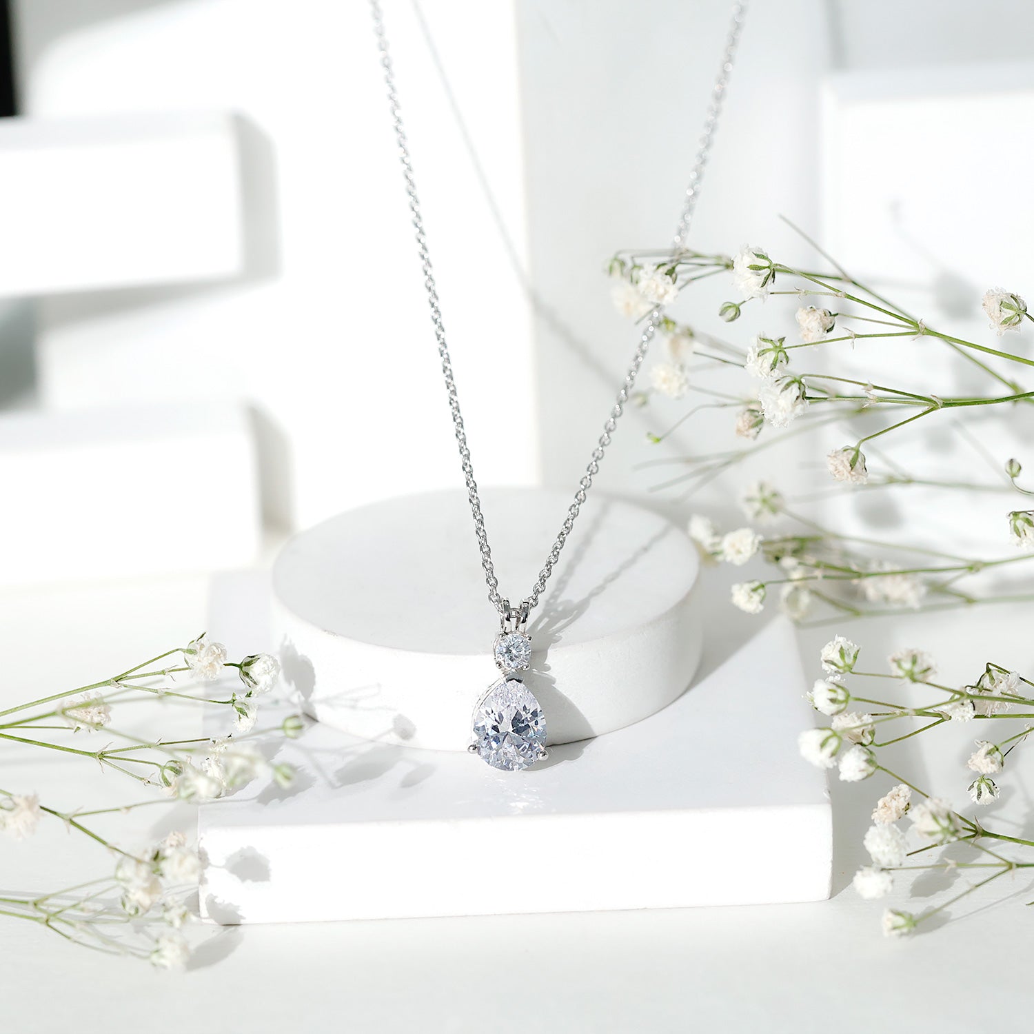 Pear and Round Shaped Zirconia Drop Pendant AAAAA - Rosec Jewels