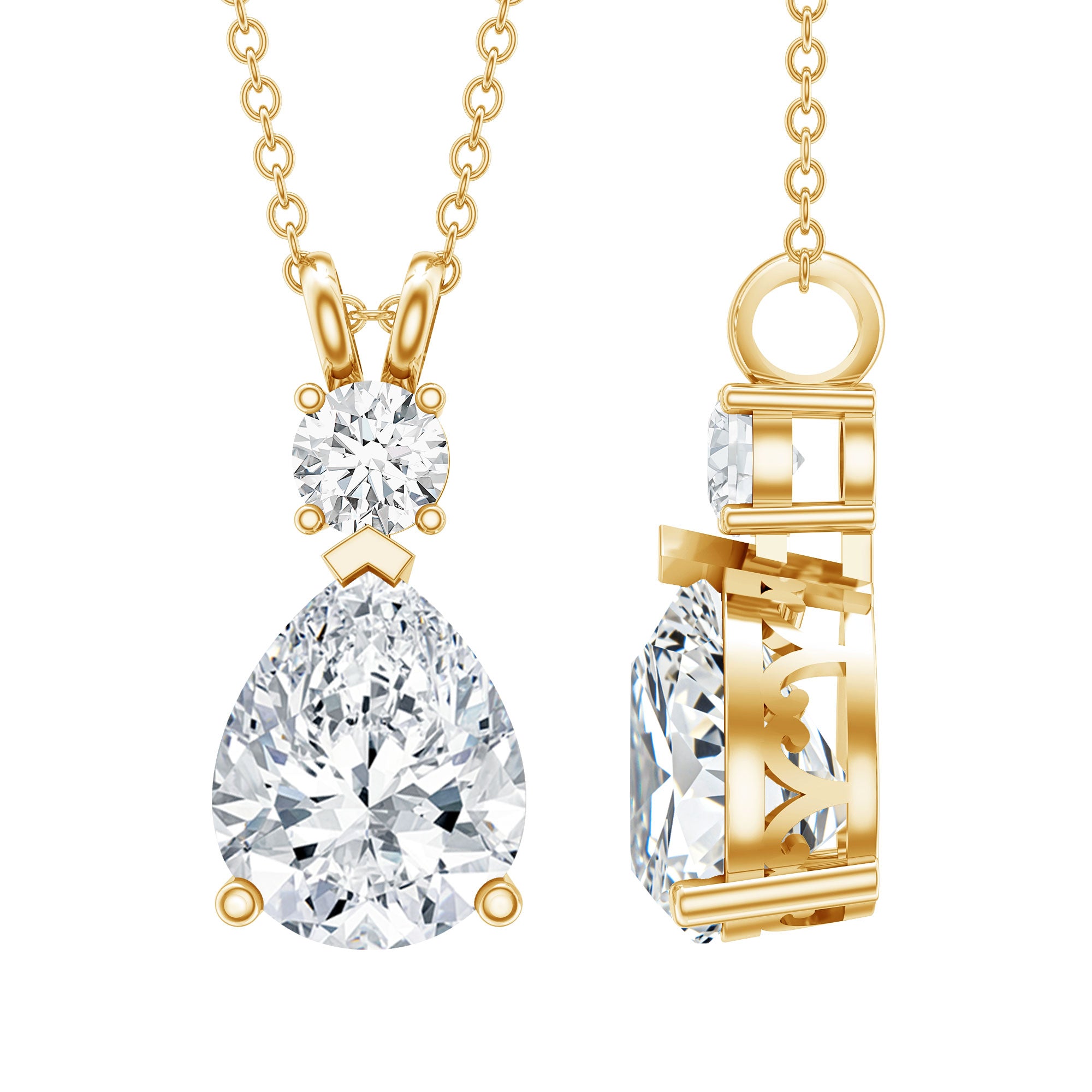 Pear and Round Shaped Zirconia Drop Pendant AAAAA - Rosec Jewels