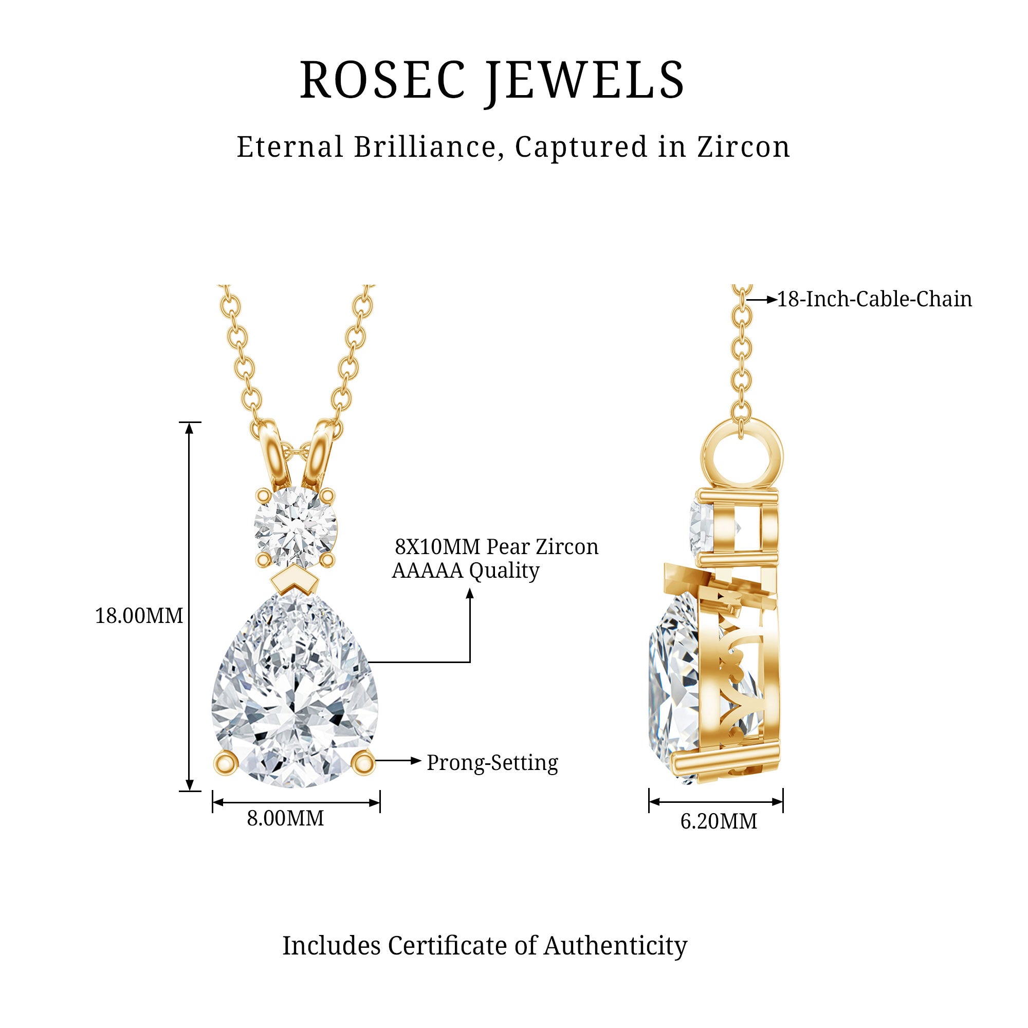 Pear and Round Shaped Zirconia Drop Pendant AAAAA - Rosec Jewels