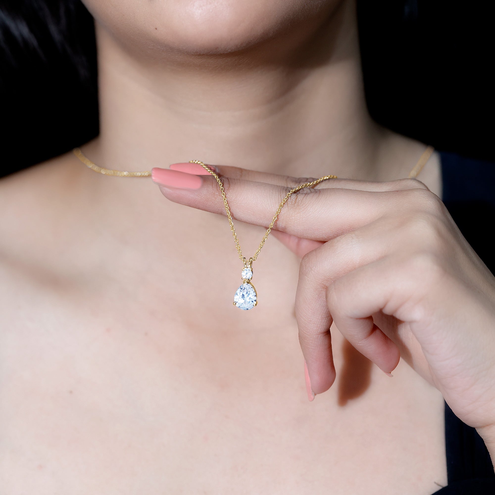 Pear and Round Shaped Zirconia Drop Pendant AAAAA - Rosec Jewels