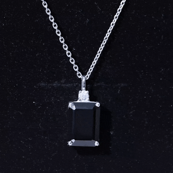 3.48 Carat Emerald Cut Lab Created Black Diamond Solitaire Necklace AAAA ( Synthetic ) - Rosec Jewels